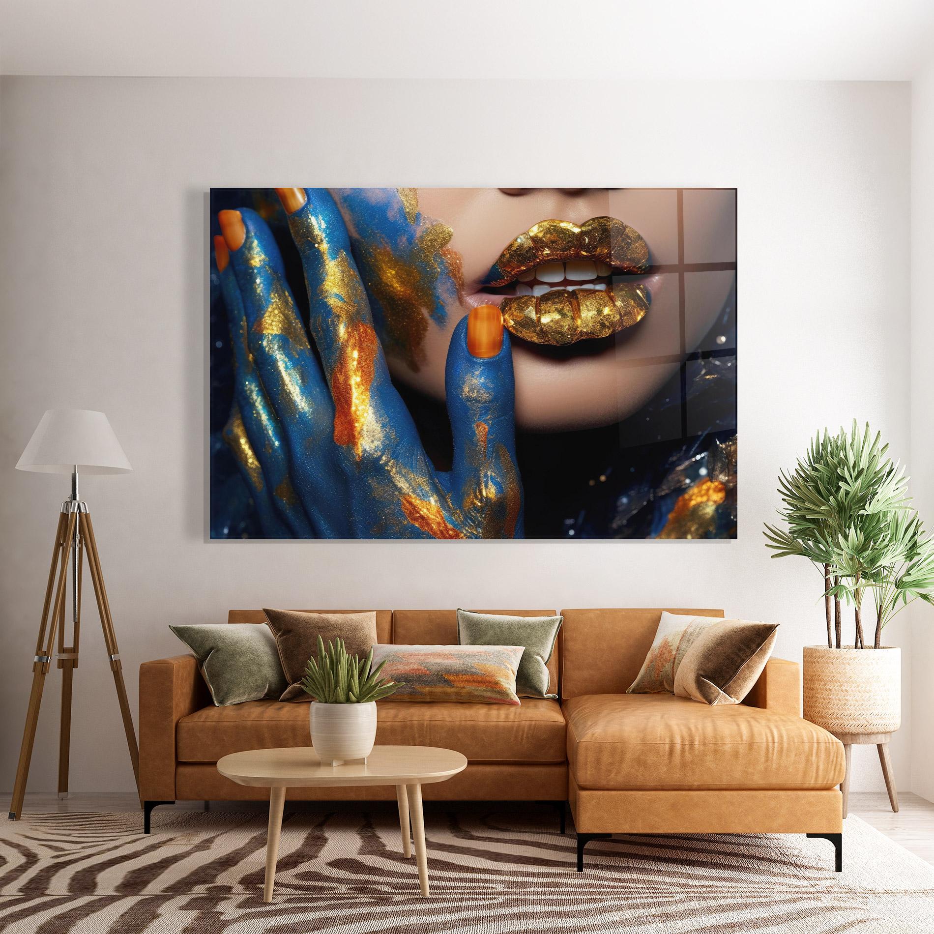 Tablou Sticla Blue Hand Lips mockup 7