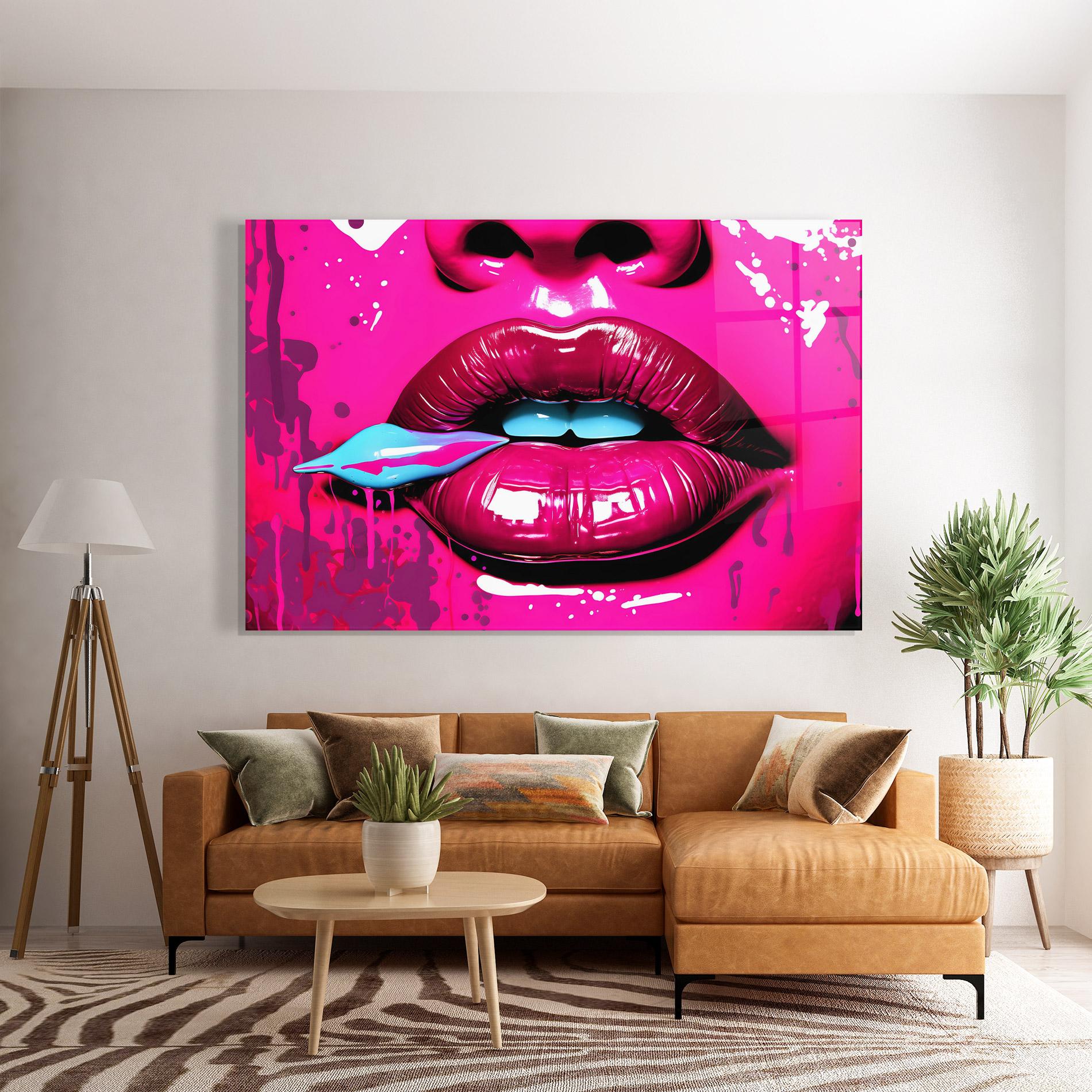 Tablou Sticla Dark Pink Lips Art mockup 7