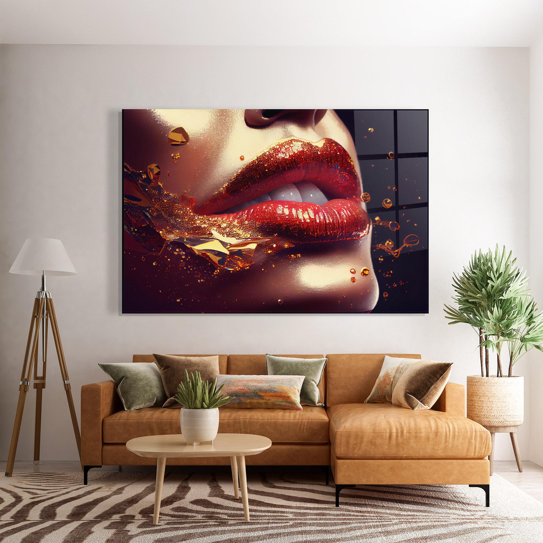 Tablou Sticla Gold Glitter Lips mockup 7