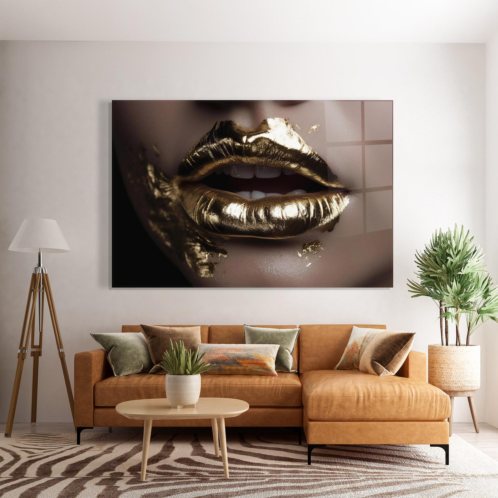 Tablou Sticla Gold Lips mockup 7