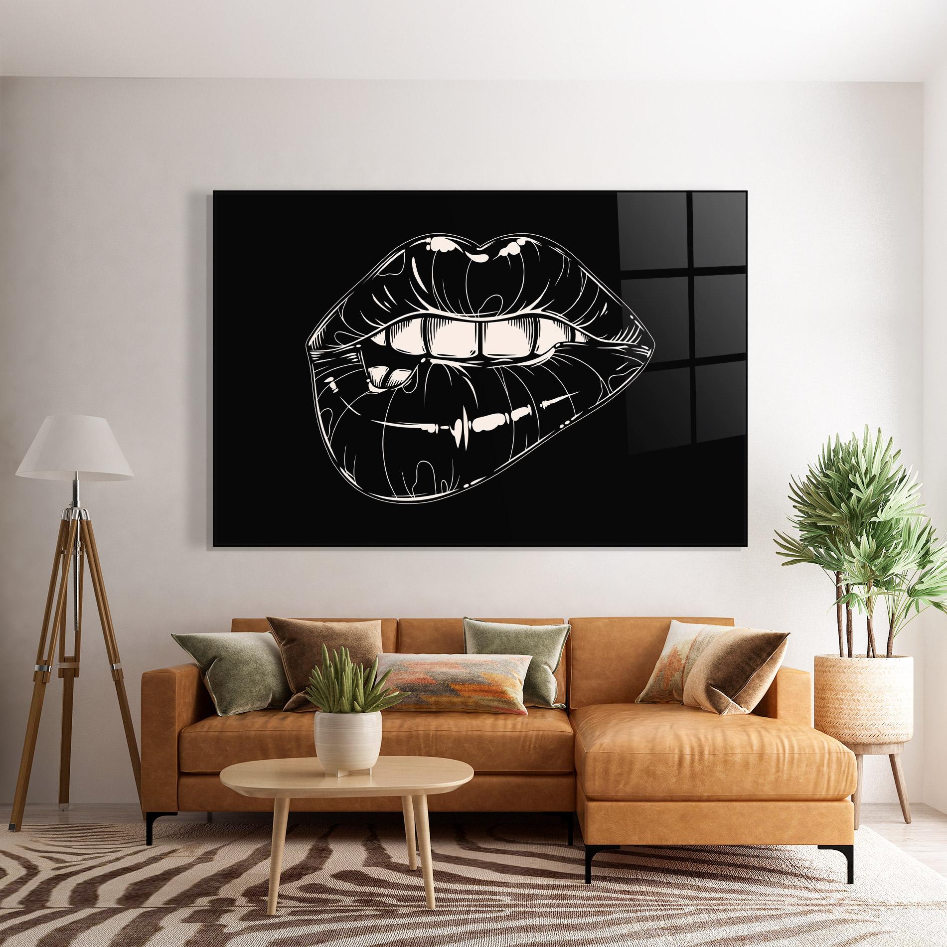 Tablou Sticla Lips On Black Art mockup 7