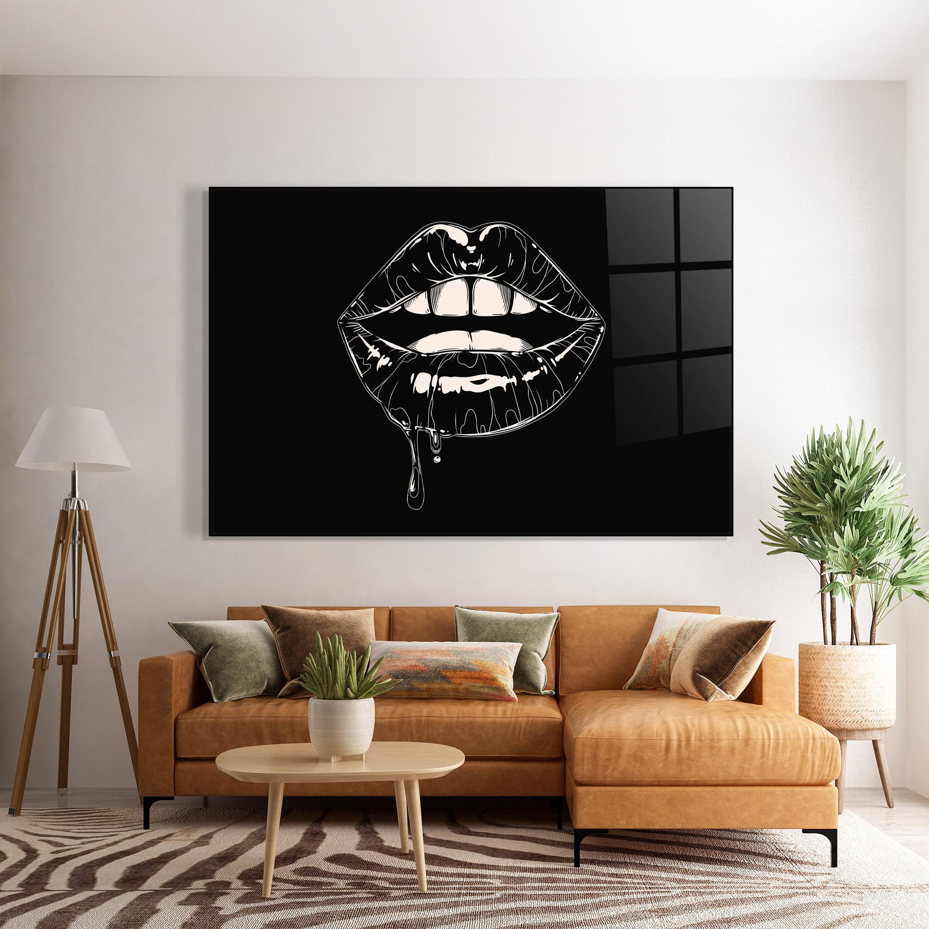 Tablou Sticla Open Lips On Black mockup 7