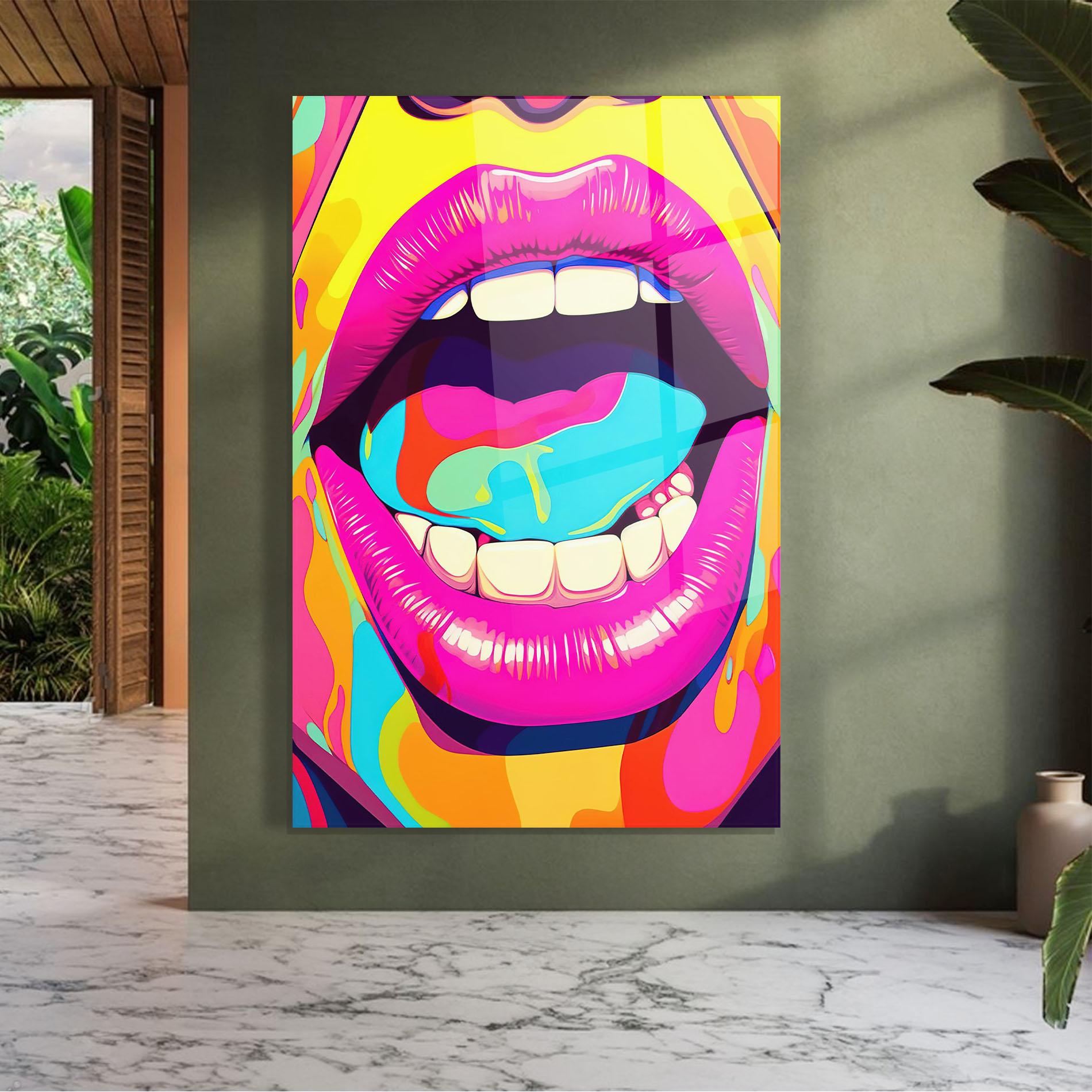Tablou Sticla Pop Art Mouth mockup 7