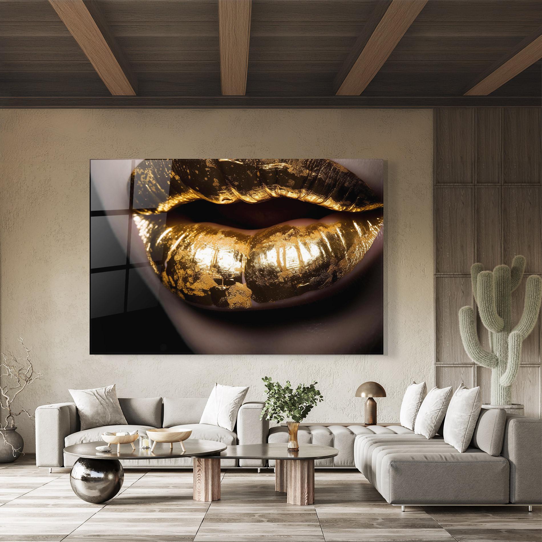 Tablou Sticla Big Gold Lips mockup 8