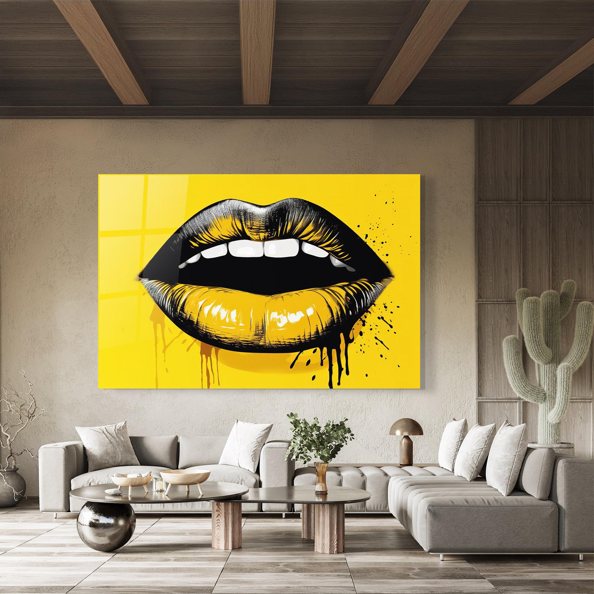 Tablou Sticla Black Yellow Lips mockup 8