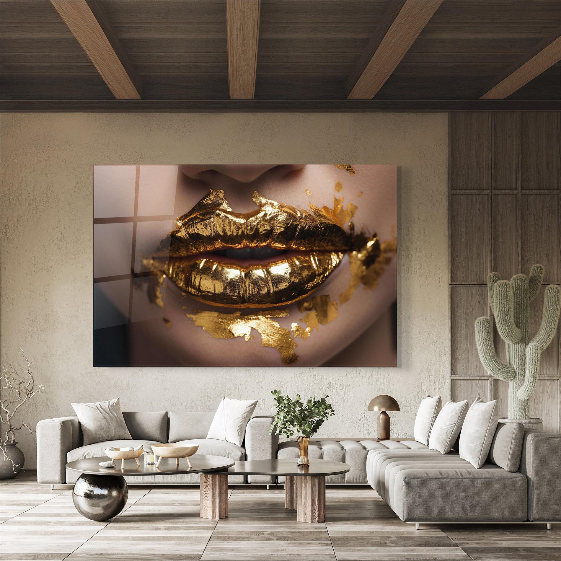 Tablou Sticla Close Gold Lips mockup 8