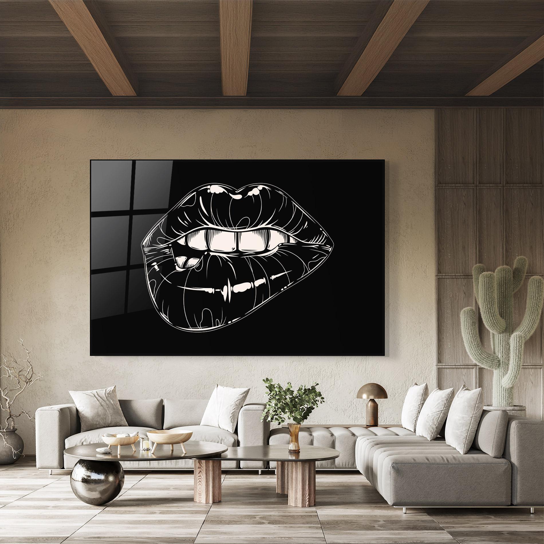 Tablou Sticla Lips On Black Art mockup 8
