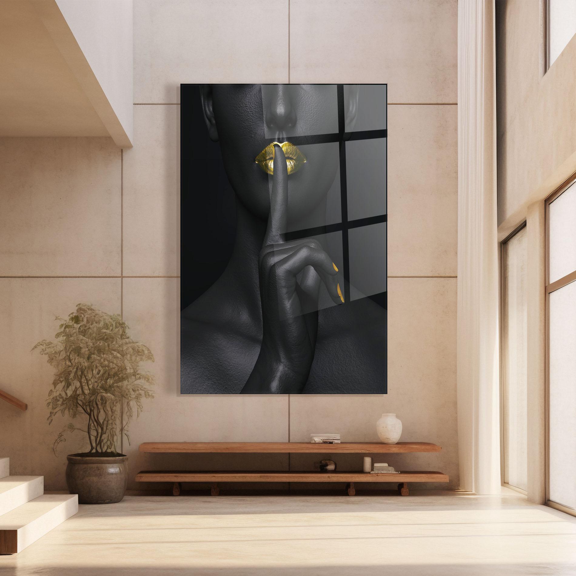 Tablou Sticla Silence Lips Portrait mockup 8