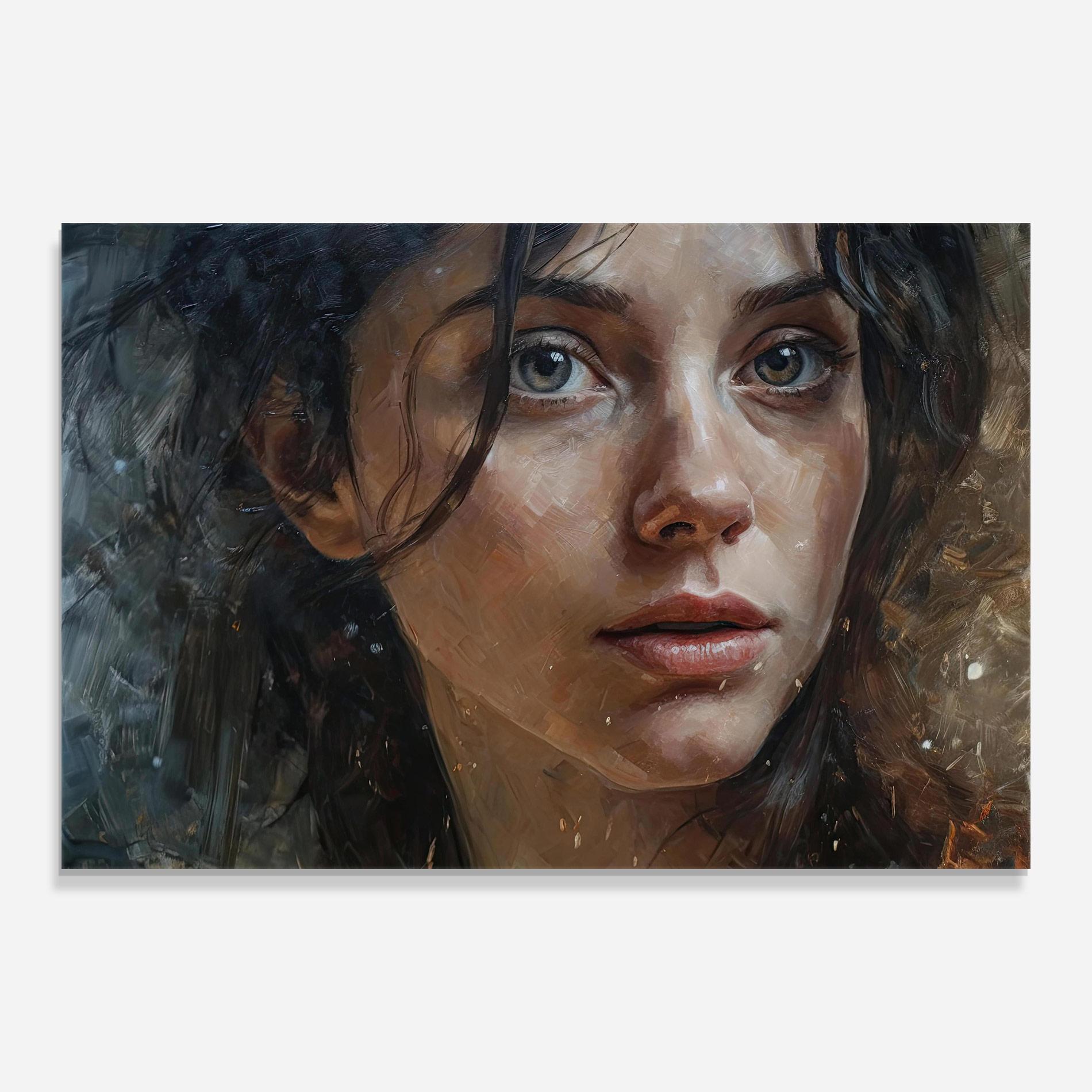 Tablou Sticla Closeup Darkhaired Woman mockup 0