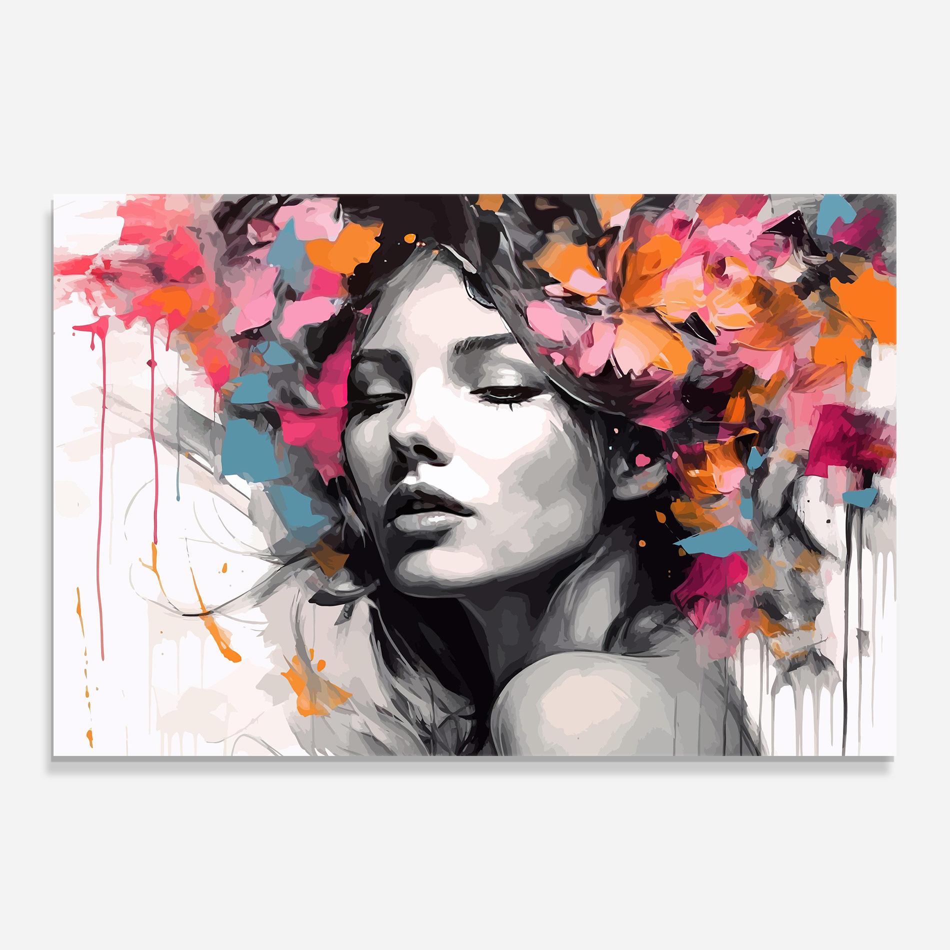 Tablou Sticla Colorful Flower Portrait mockup 0
