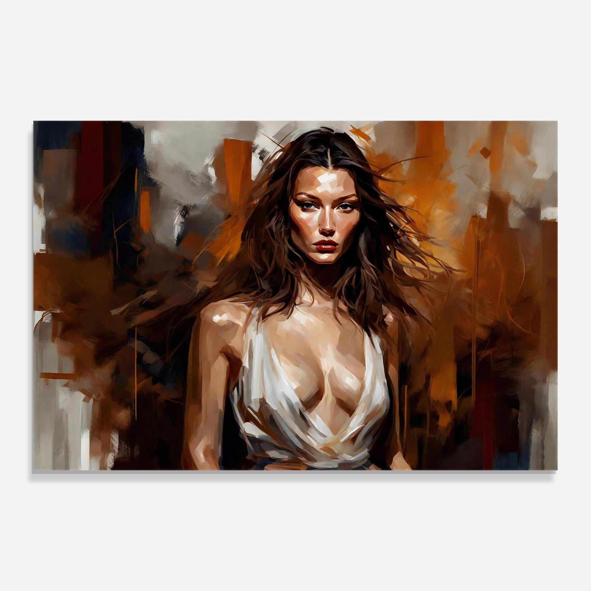 Tablou Sticla Long Brown Hair Woman mockup 0