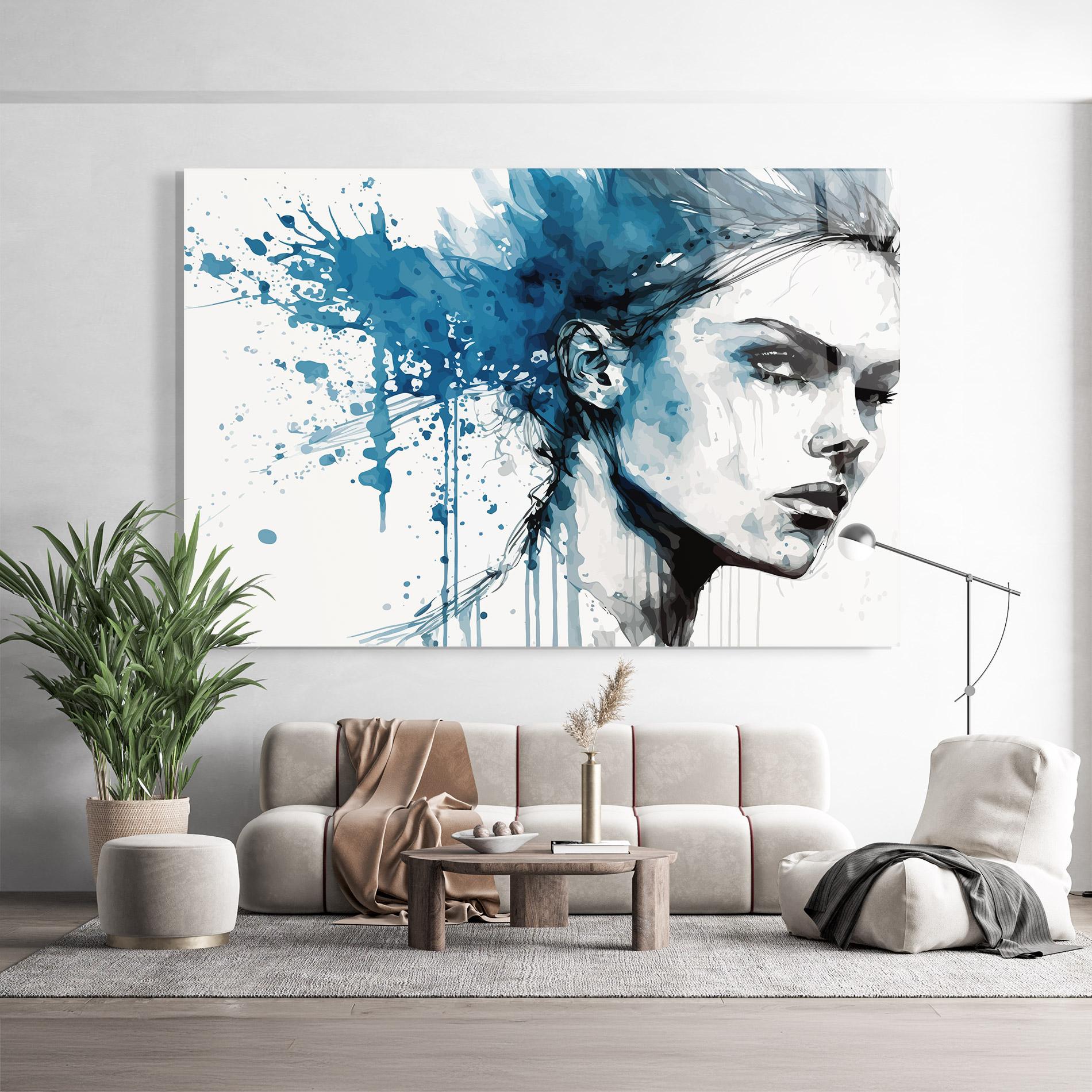 Tablou Sticla Blue Splash Portrait mockup 9