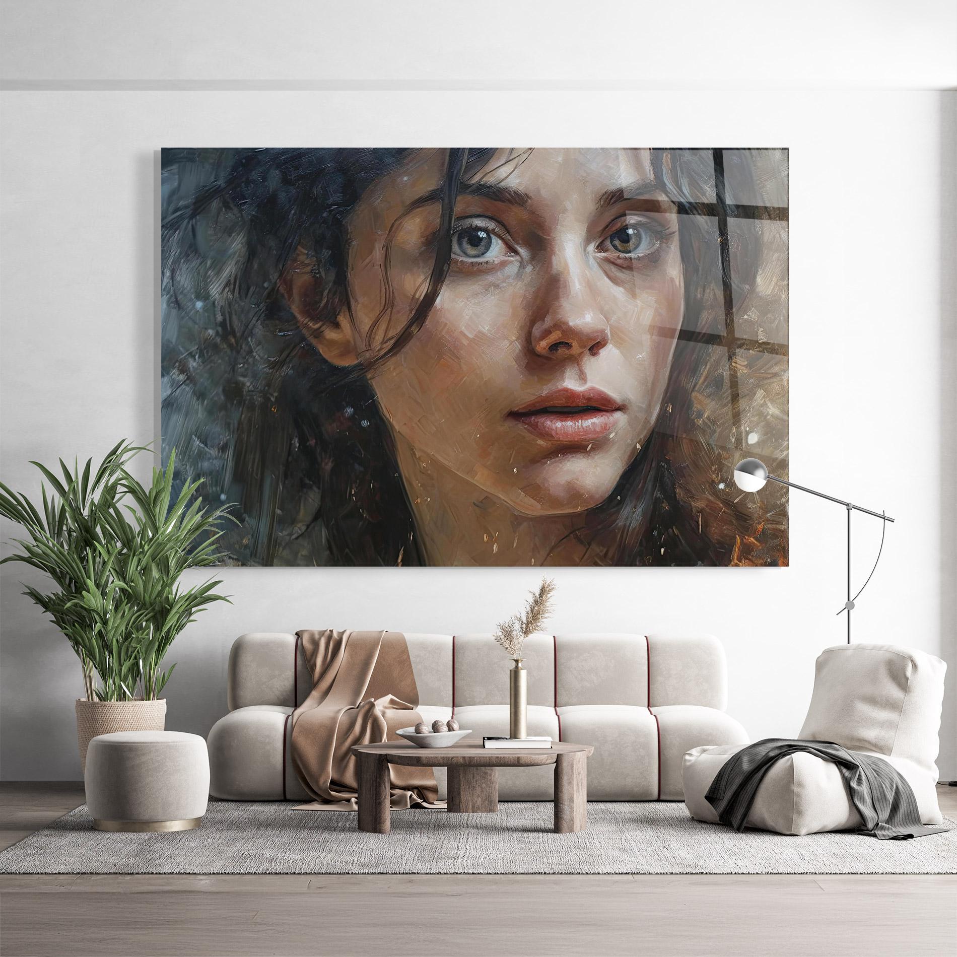 Tablou Sticla Closeup Darkhaired Woman mockup 9