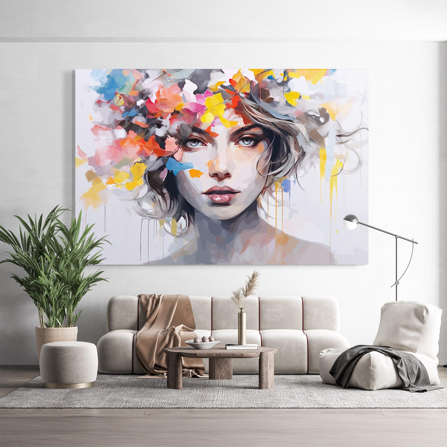 Tablou Sticla Colorful Hair Portrait mockup 9