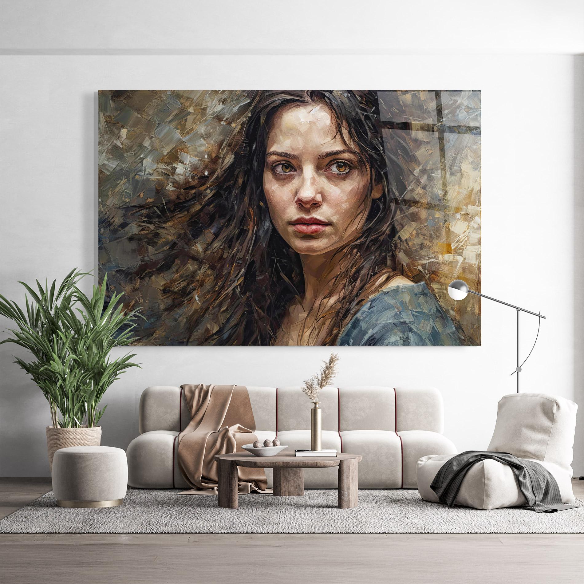 Tablou Sticla Darkhaired Woman Portrait mockup 9