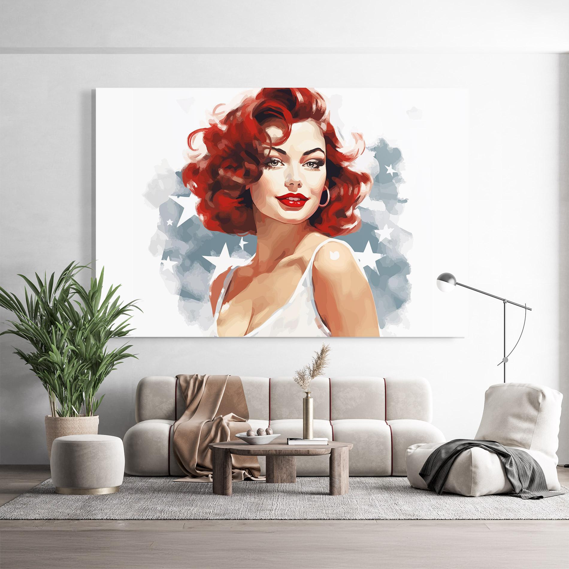Tablou Sticla Red Portrait Lady mockup 9