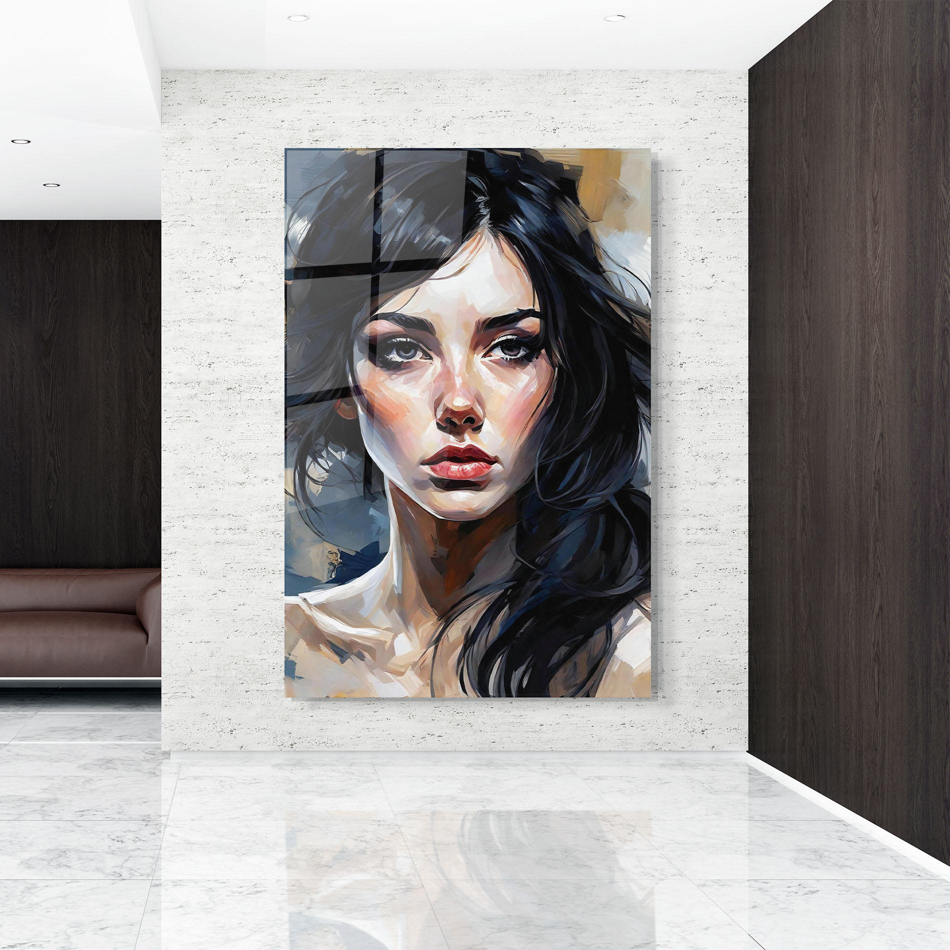 Tablou Sticla Long Black Hair Portrait mockup 9