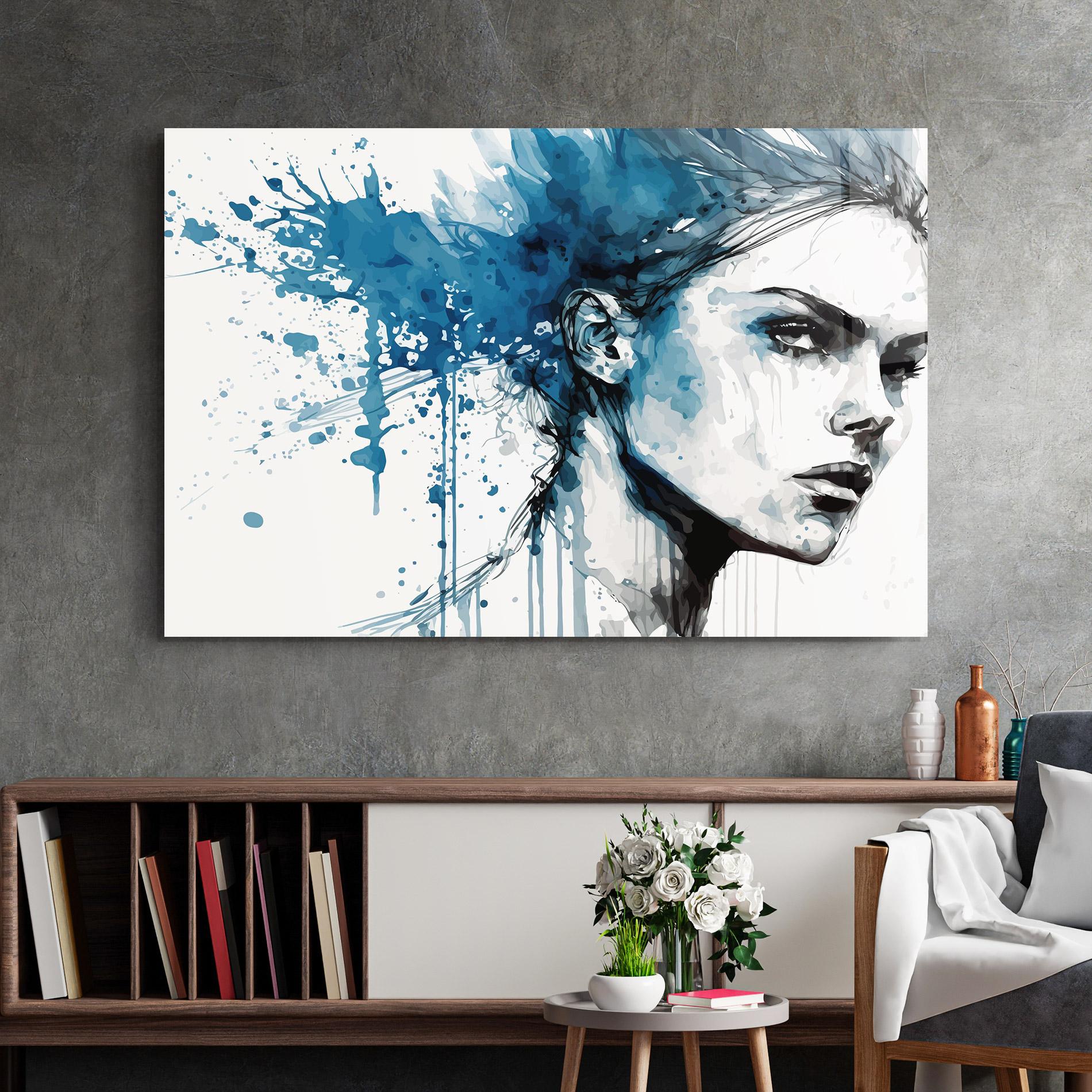 Tablou Sticla Blue Splash Portrait mockup 2