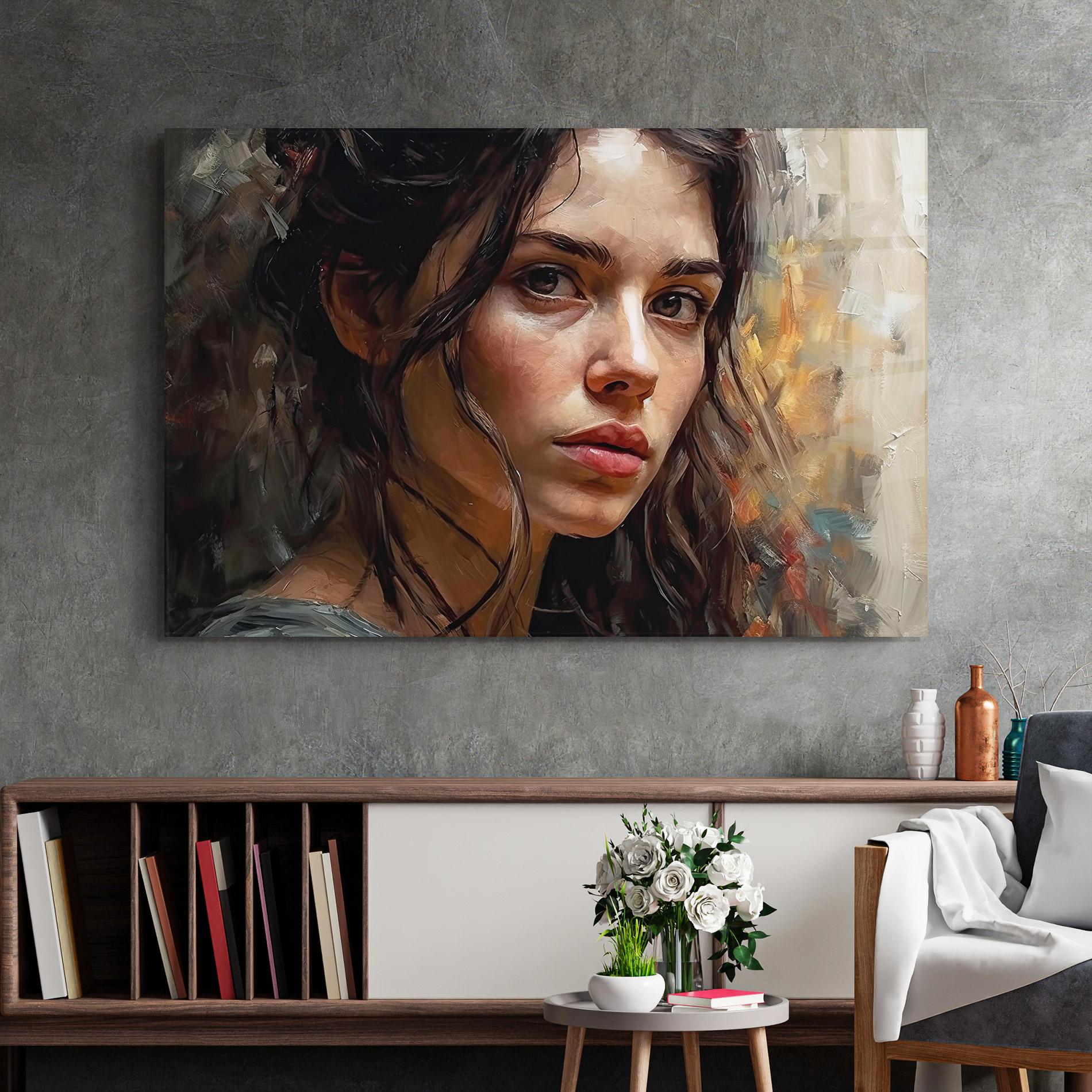 Tablou Sticla Closeup Impasto Portrait mockup 2