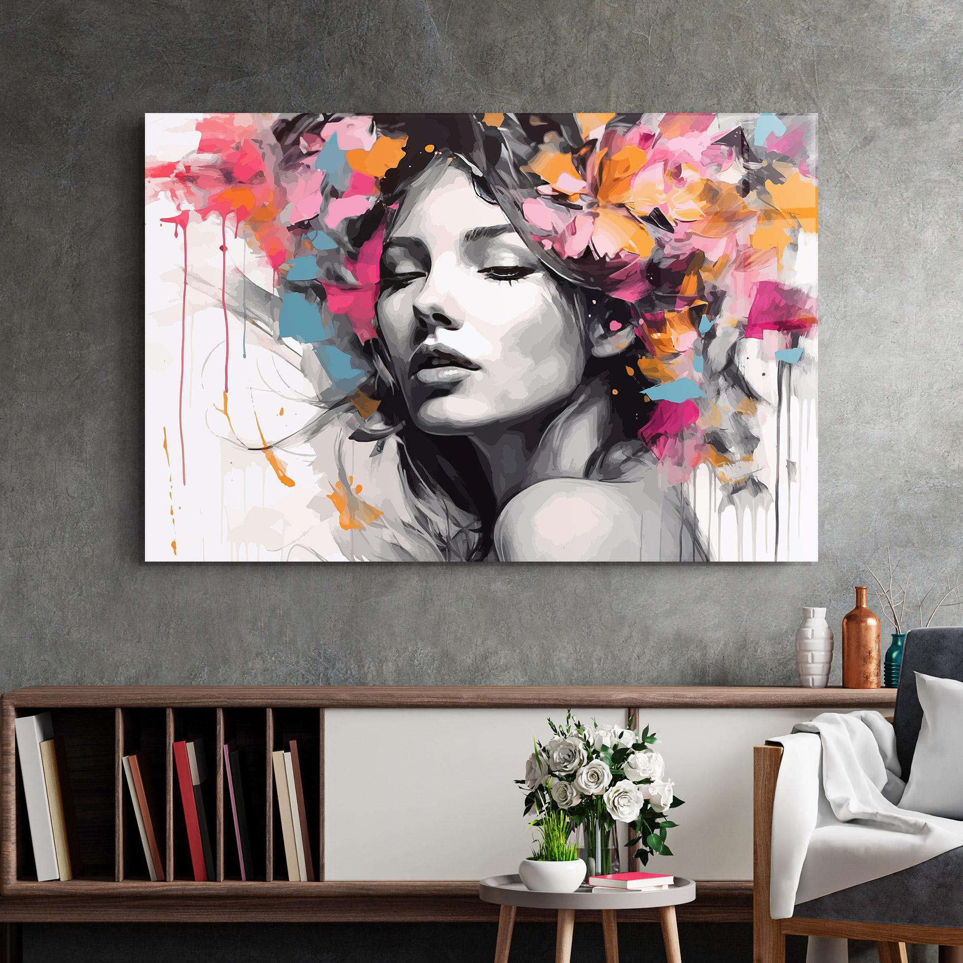 Tablou Sticla Colorful Flower Portrait mockup 2