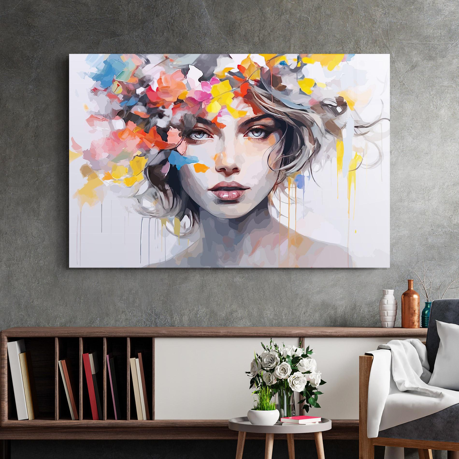 Tablou Sticla Colorful Hair Portrait mockup 2