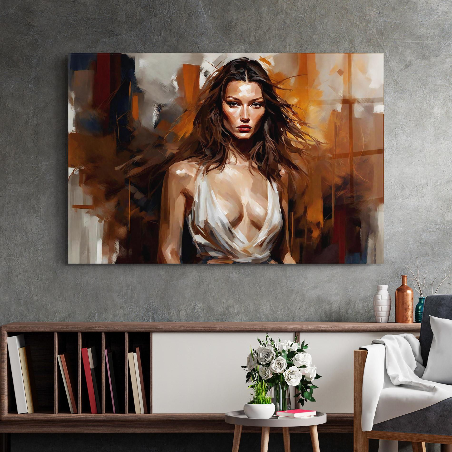 Tablou Sticla Long Brown Hair Woman mockup 2