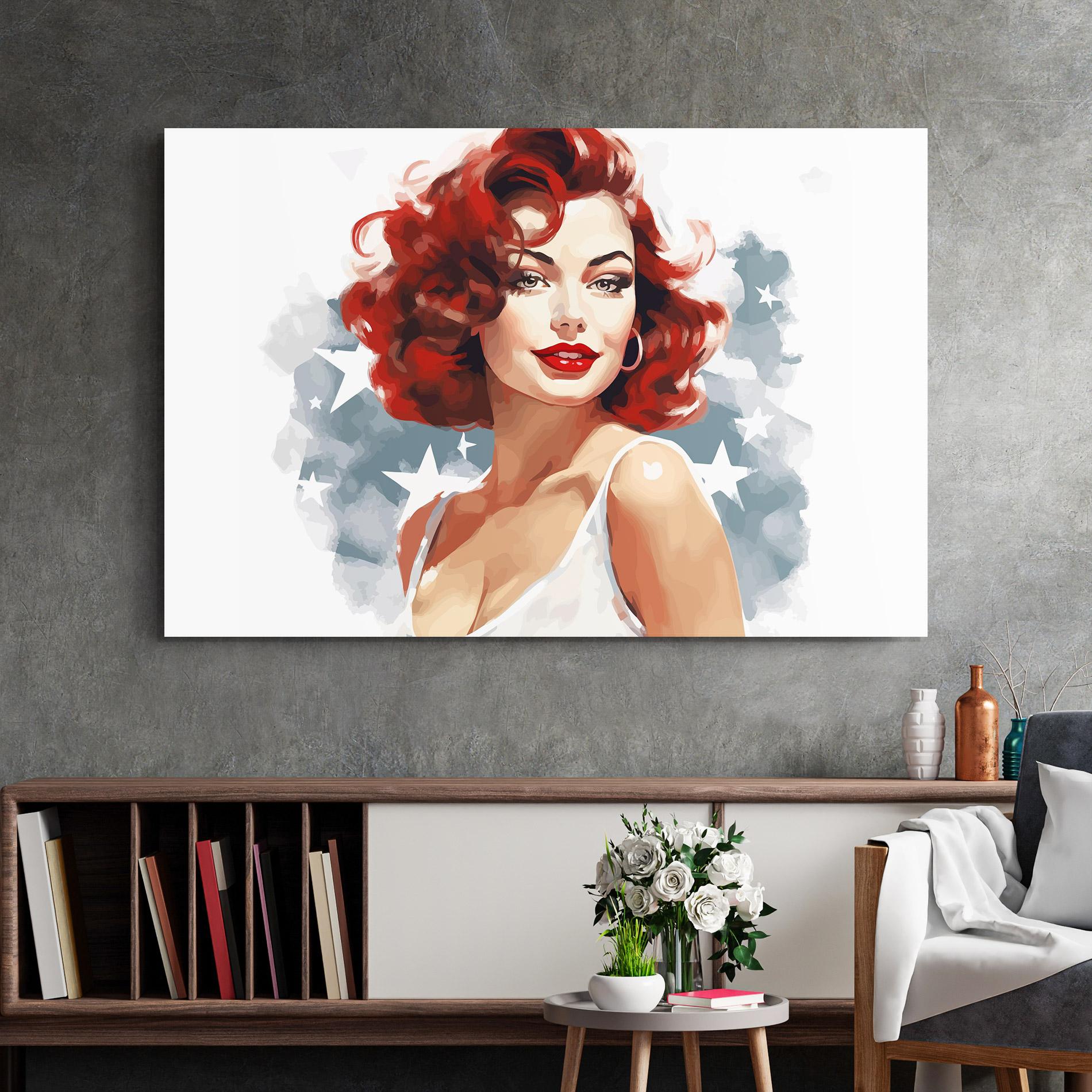 Tablou Sticla Red Portrait Lady mockup 2