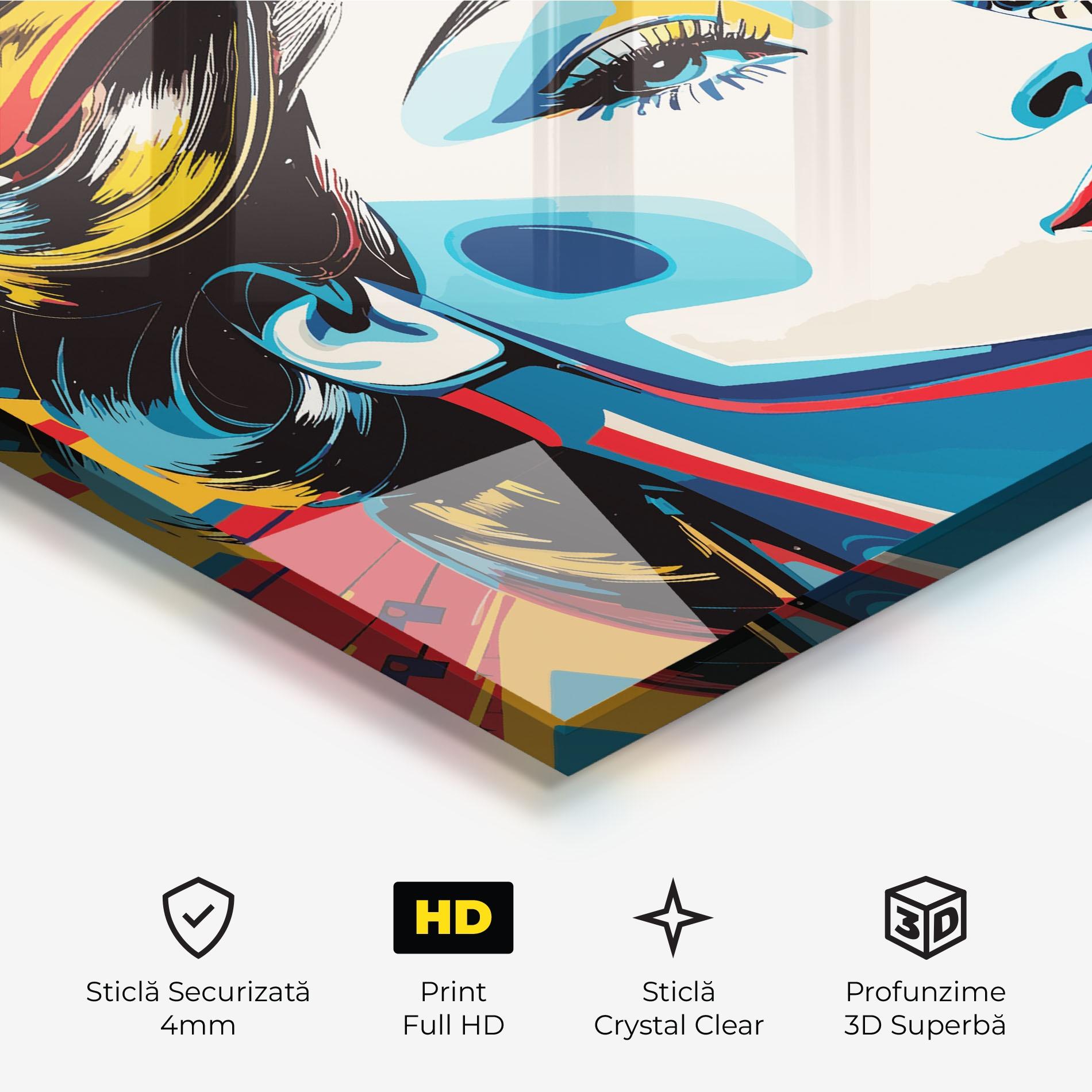 Tablou Sticla Colorful Portrait Lady mockup 3