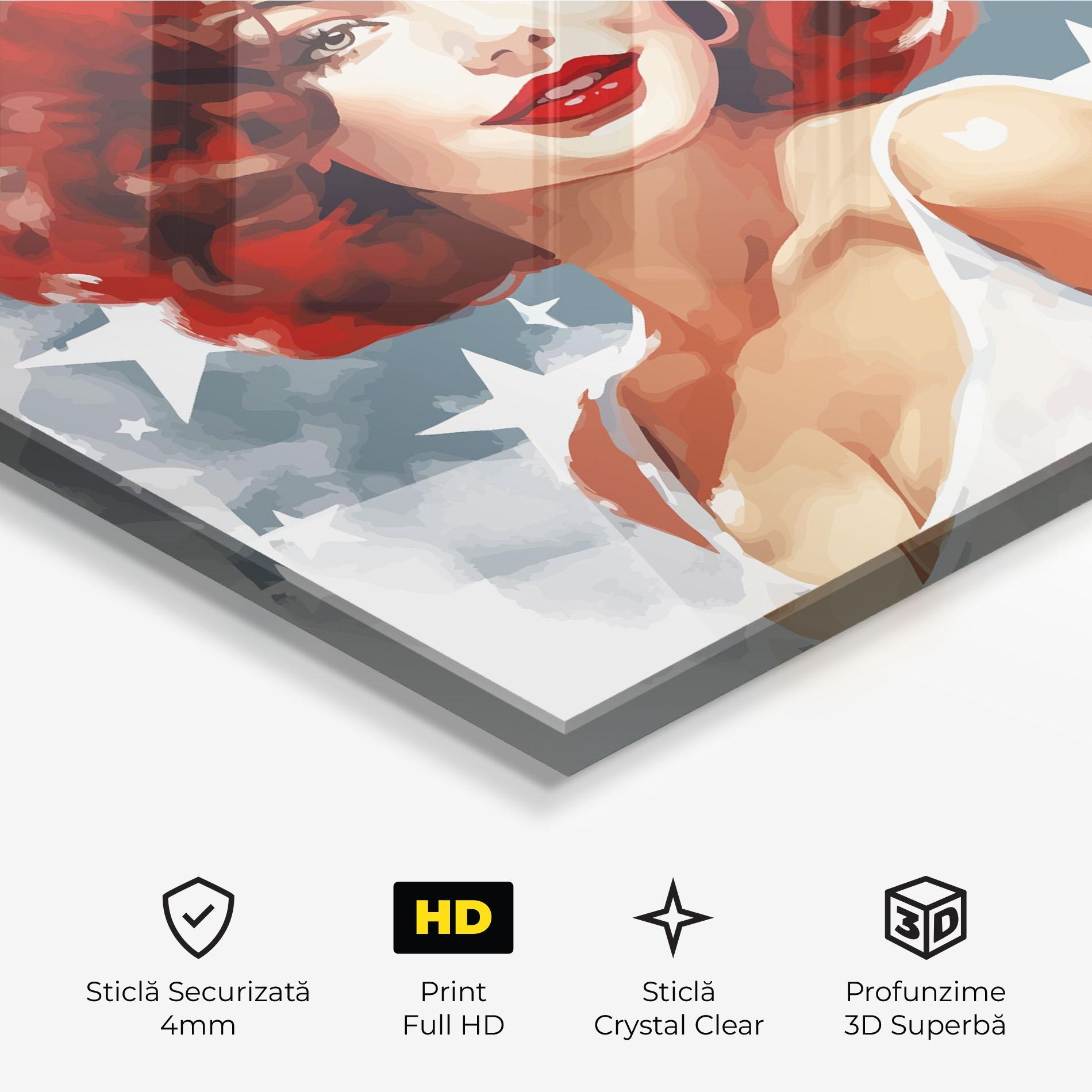 Tablou Sticla Red Portrait Lady mockup 3