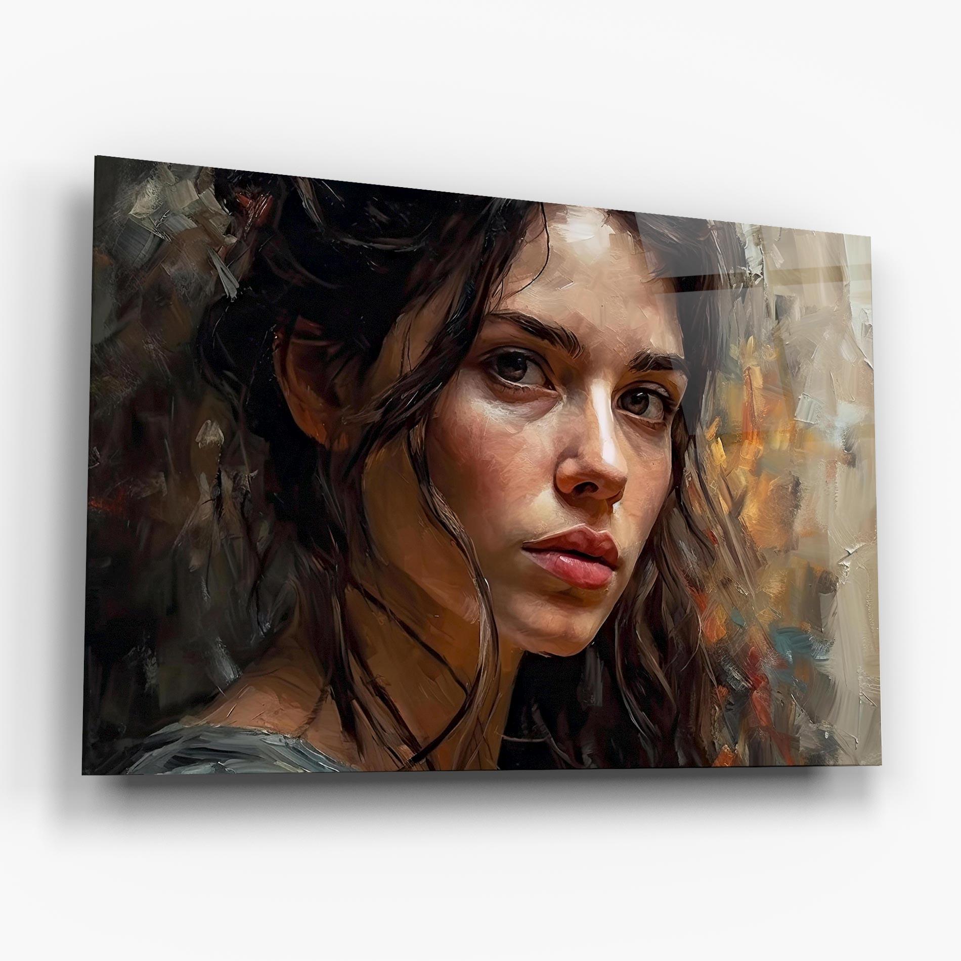 Tablou Sticla Closeup Impasto Portrait mockup 6