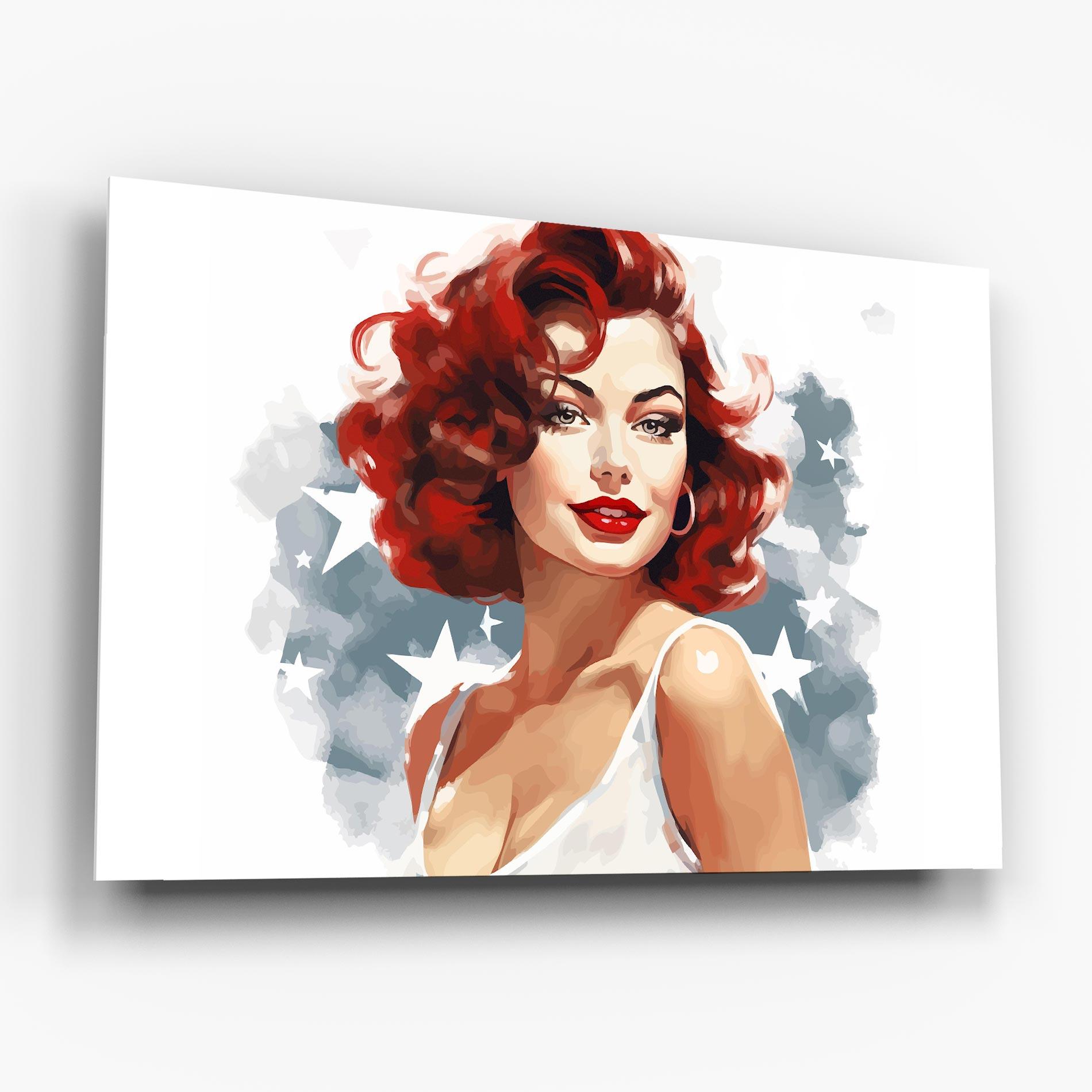 Tablou Sticla Red Portrait Lady mockup 6