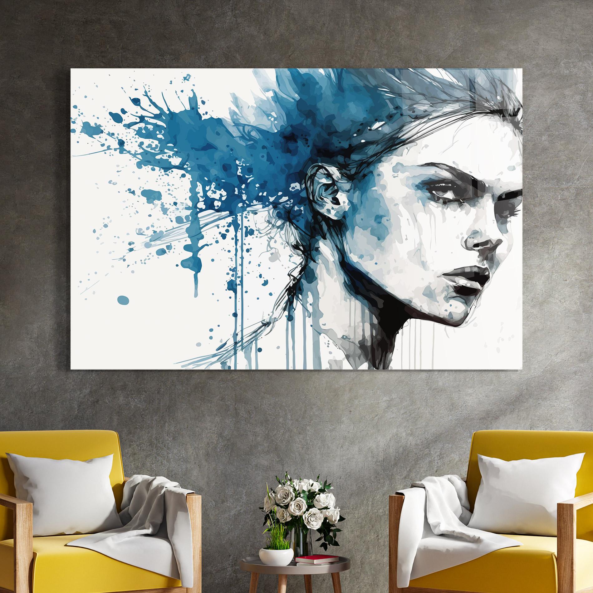 Tablou Sticla Blue Splash Portrait mockup 4