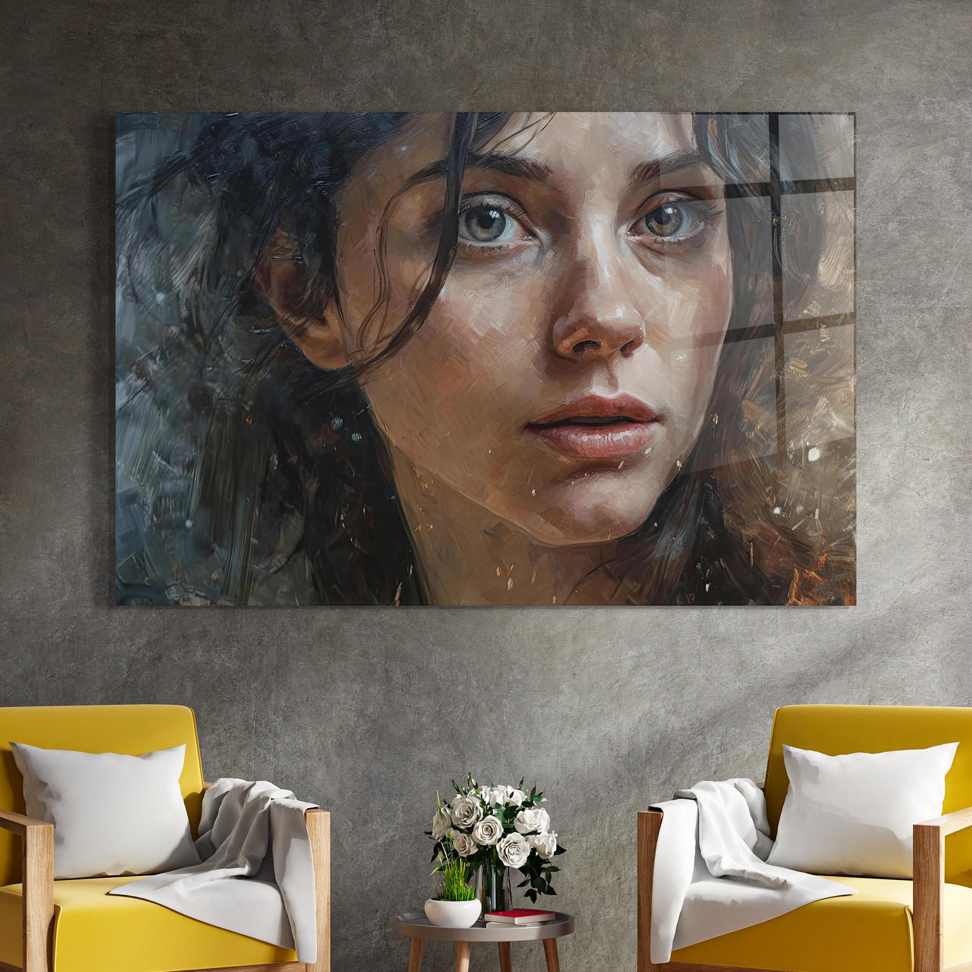 Tablou Sticla Closeup Darkhaired Woman mockup 4