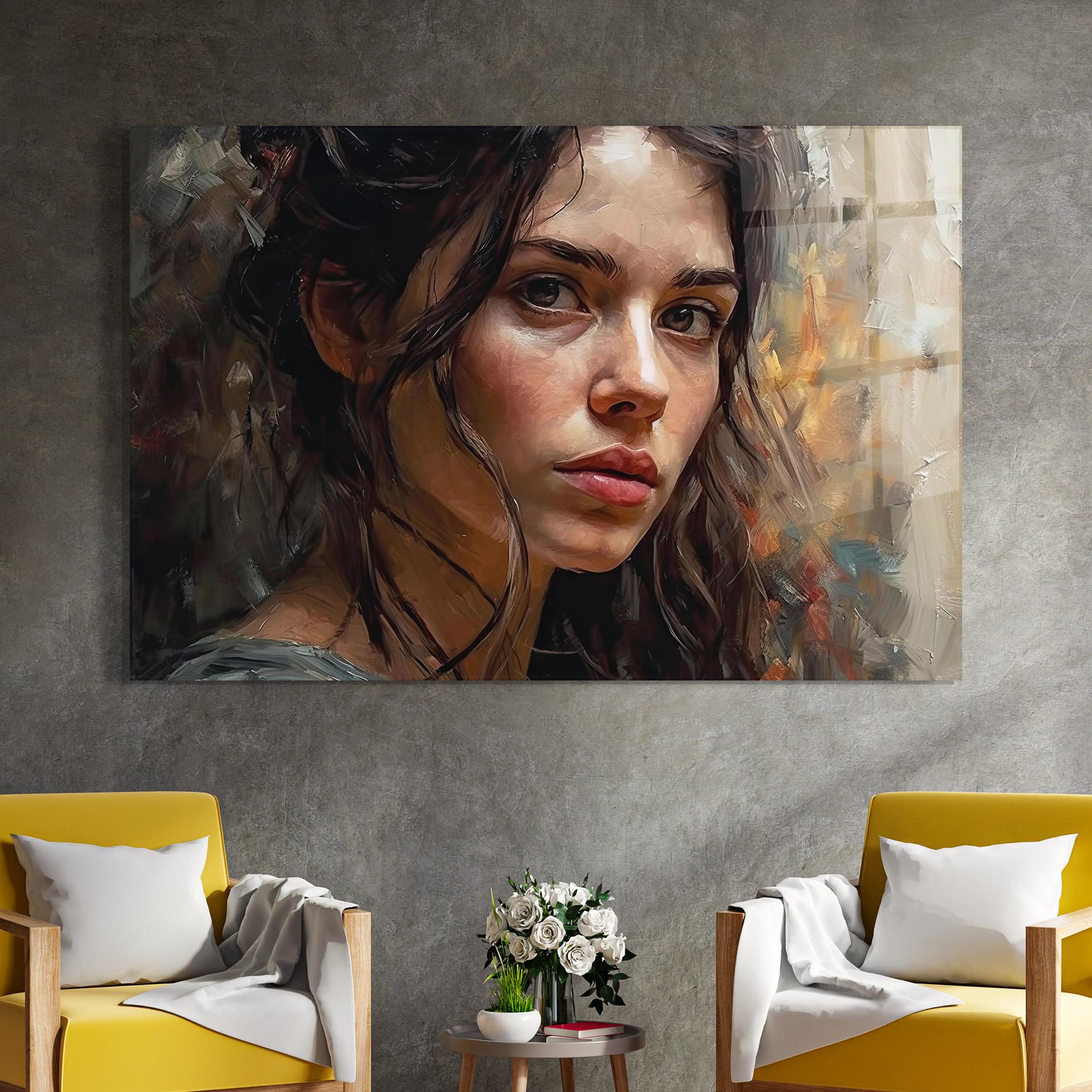 Tablou Sticla Closeup Impasto Portrait mockup 4
