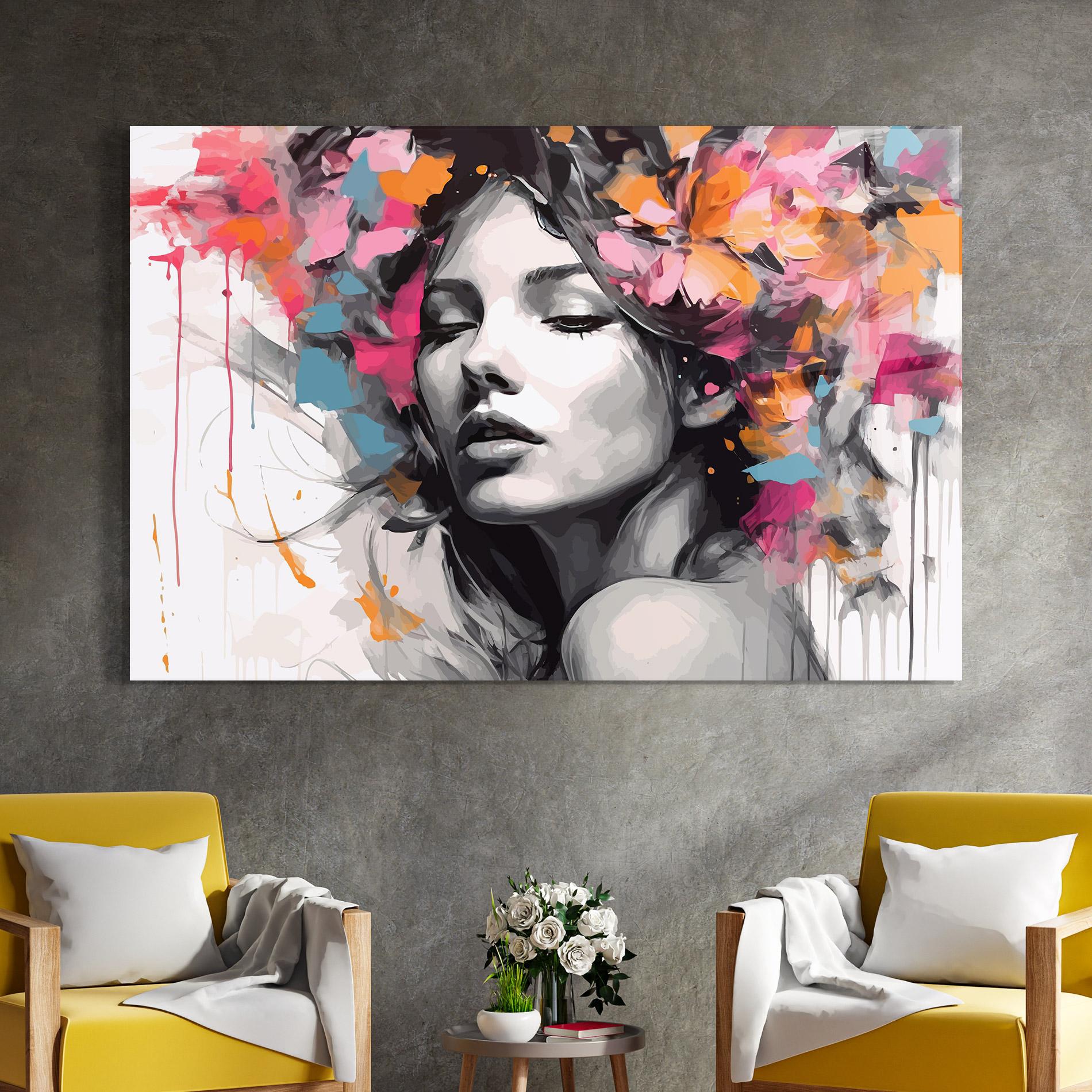 Tablou Sticla Colorful Flower Portrait mockup 4