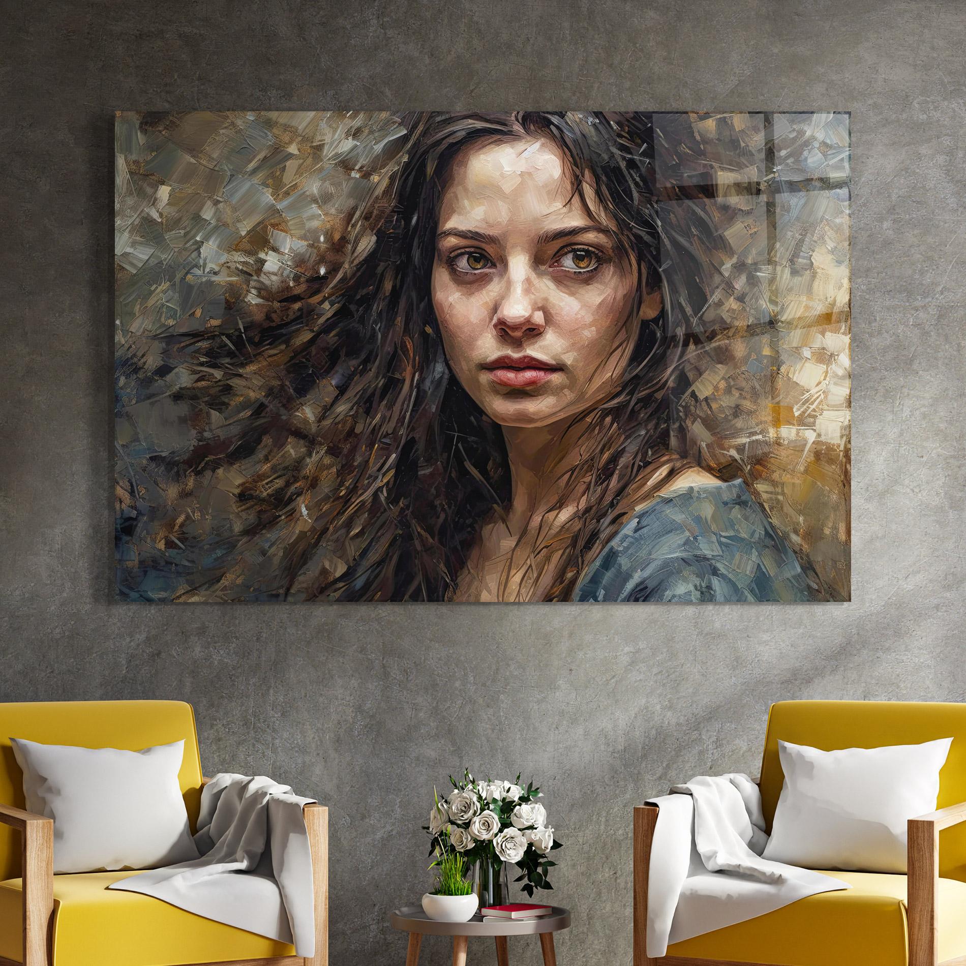 Tablou Sticla Darkhaired Woman Portrait mockup 4