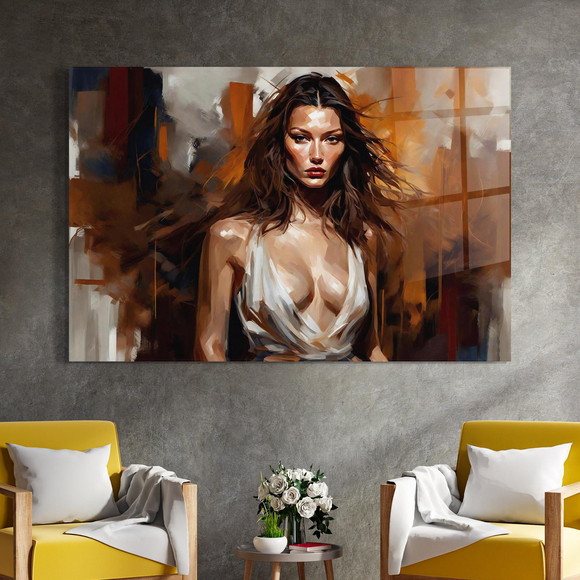 Tablou Sticla Long Brown Hair Woman mockup 4