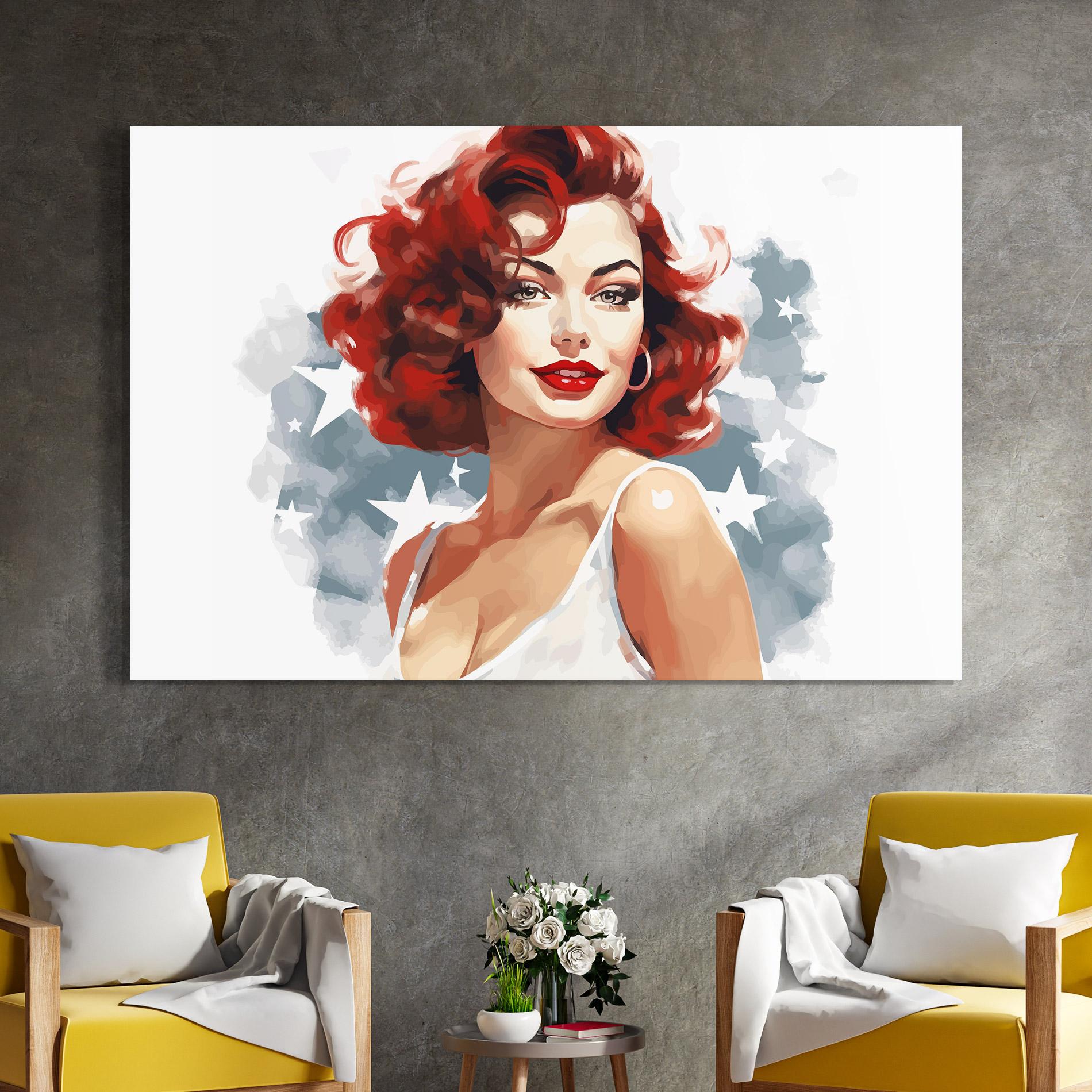 Tablou Sticla Red Portrait Lady mockup 4
