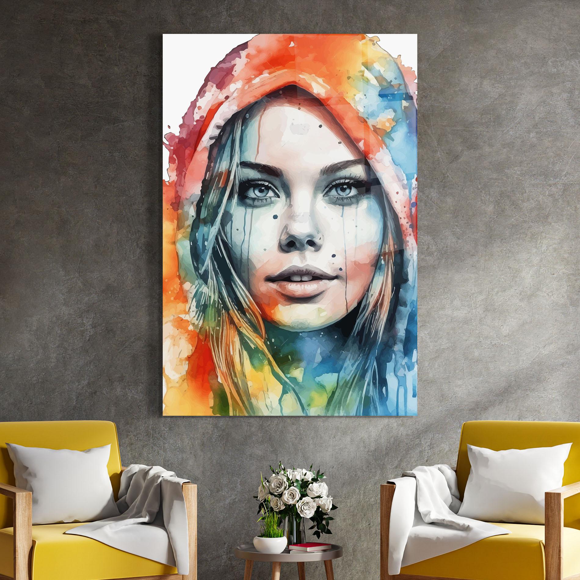 Tablou Sticla Colorful Portrait Art mockup 4