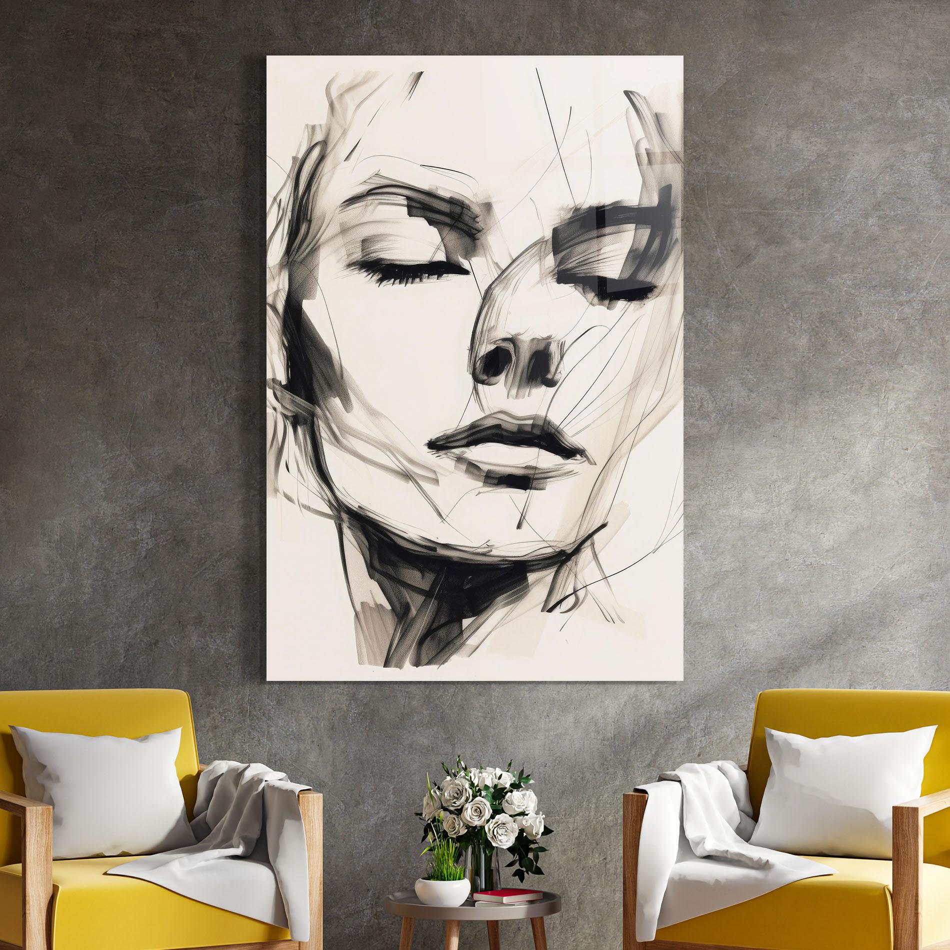 Tablou Sticla Continuous Line Woman mockup 4