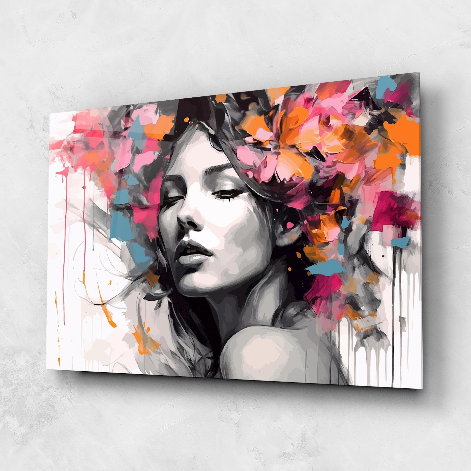 Tablou Sticla Colorful Flower Portrait mockup 1