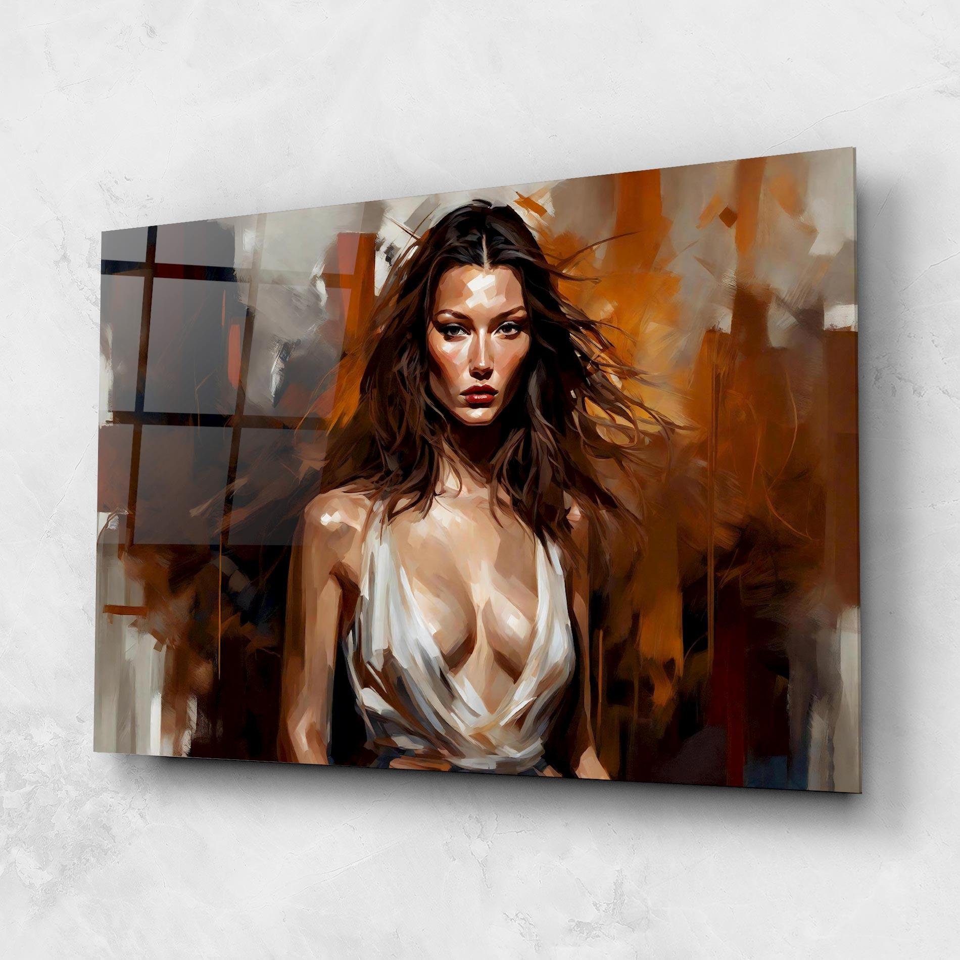 Tablou Sticla Long Brown Hair Woman mockup 1