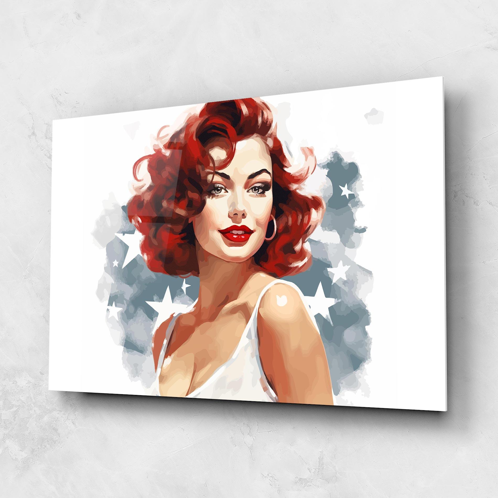 Tablou Sticla Red Portrait Lady mockup 1
