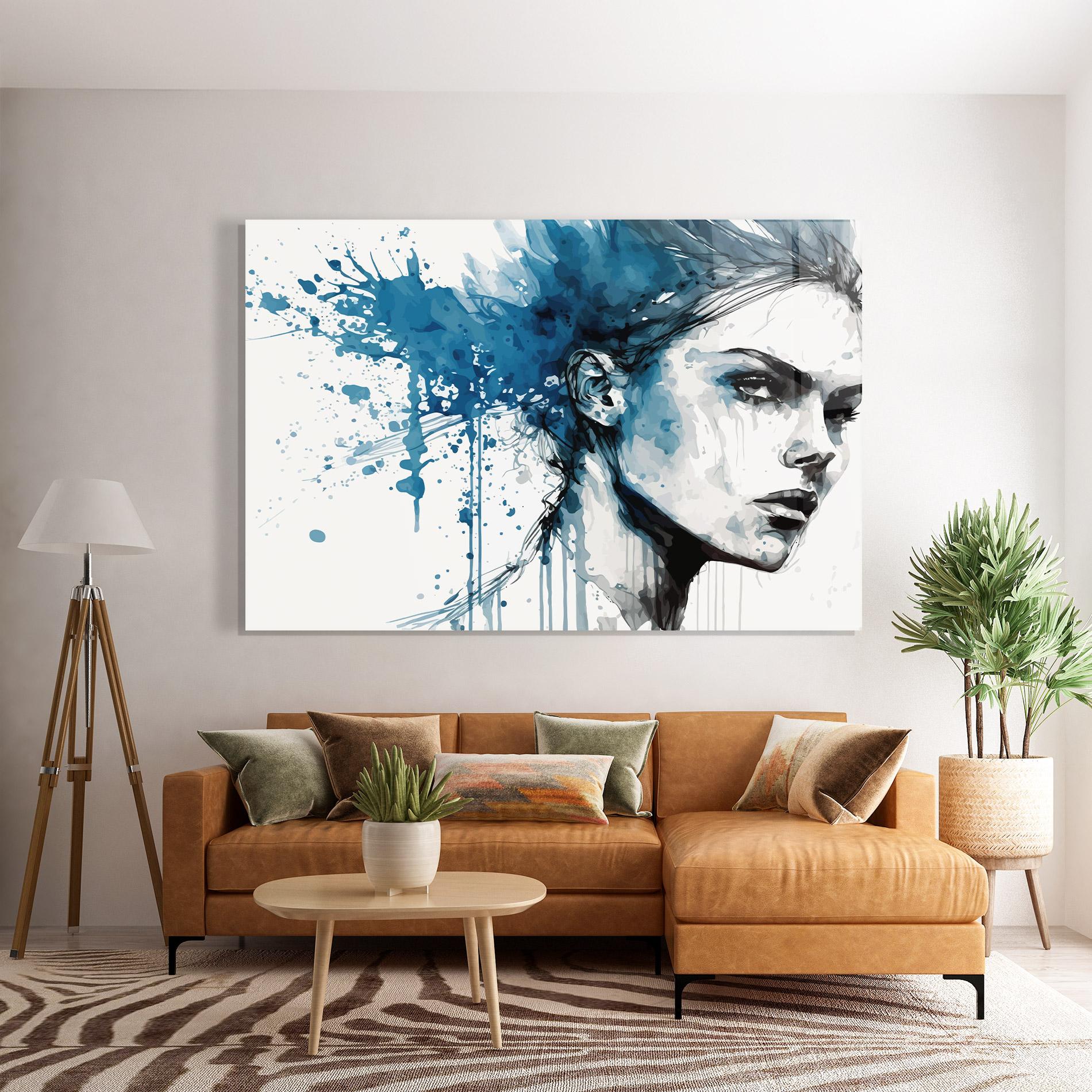 Tablou Sticla Blue Splash Portrait mockup 7