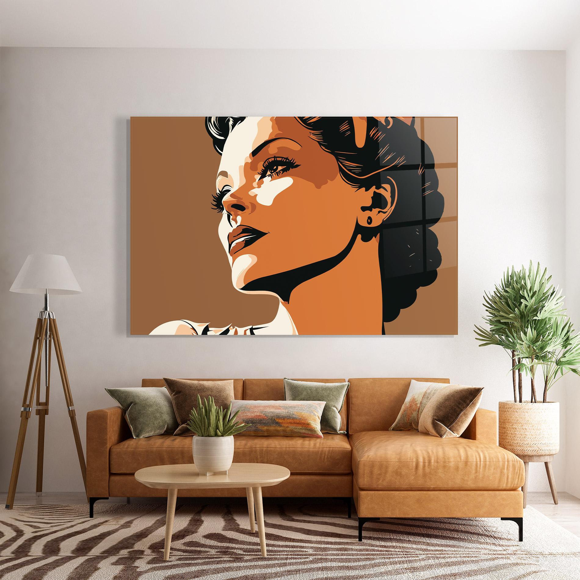 Tablou Sticla Brown Portrait Lady mockup 7