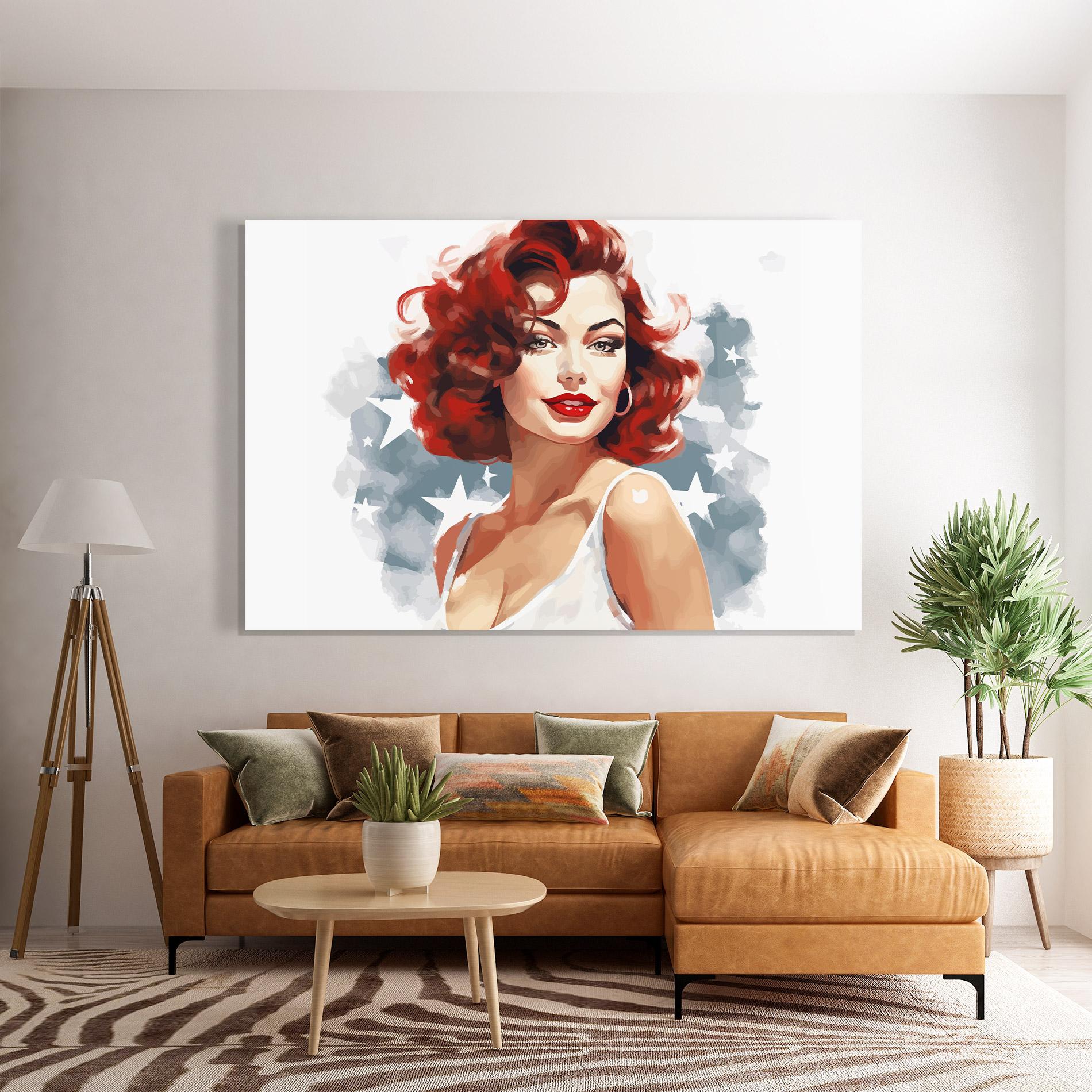 Tablou Sticla Red Portrait Lady mockup 7