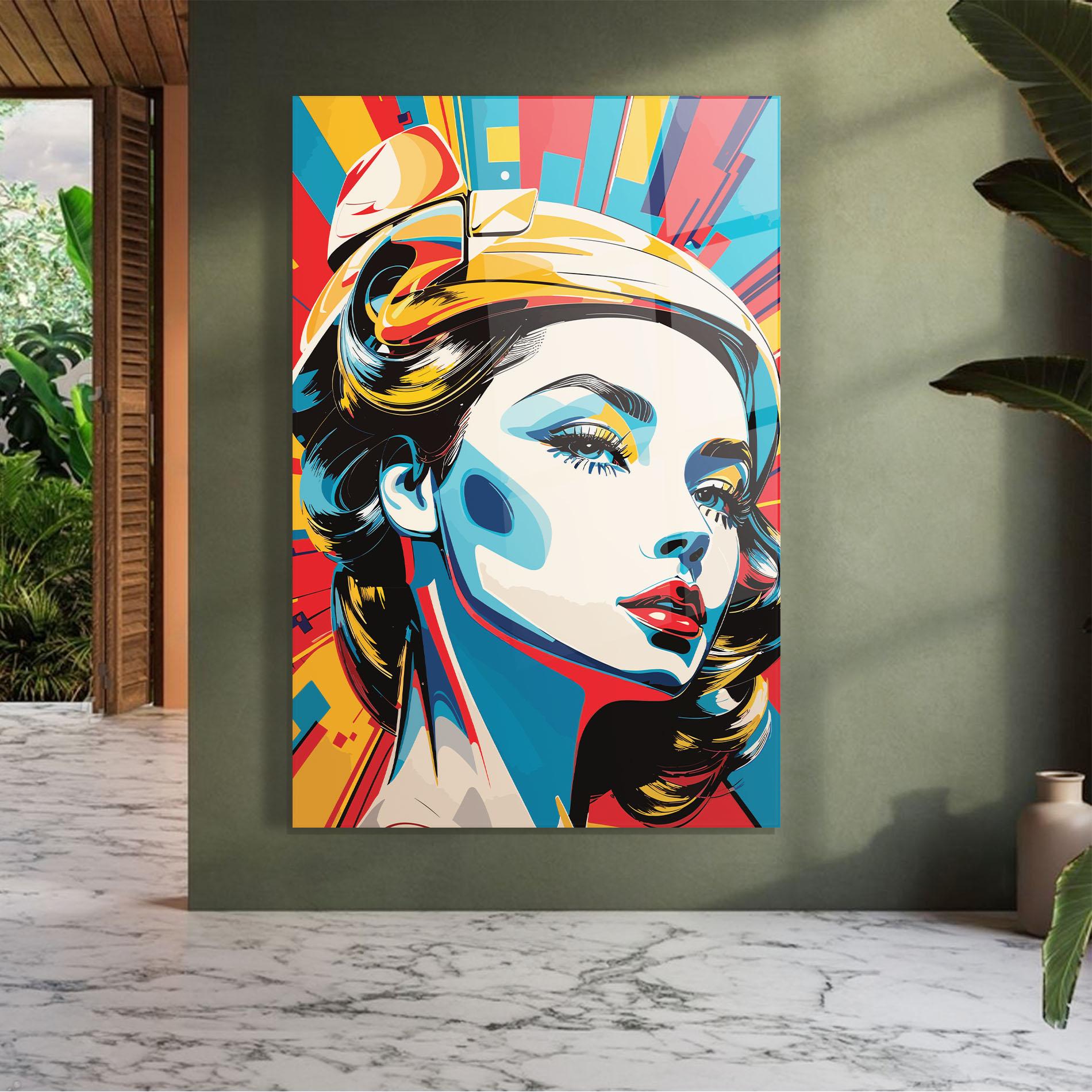Tablou Sticla Colorful Portrait Lady mockup 7