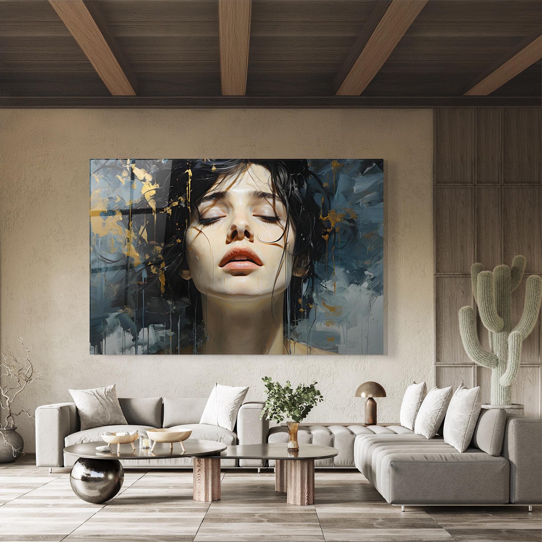 Tablou Sticla Closed Eyes Woman mockup 8