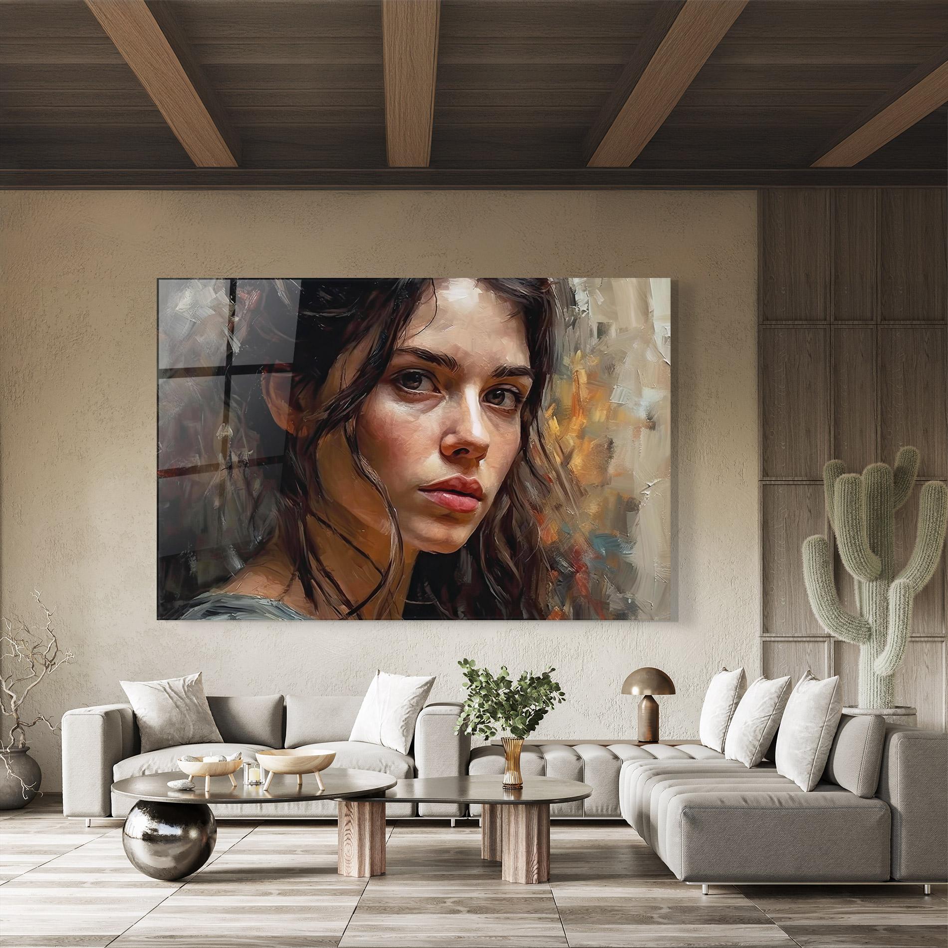 Tablou Sticla Closeup Impasto Portrait mockup 8
