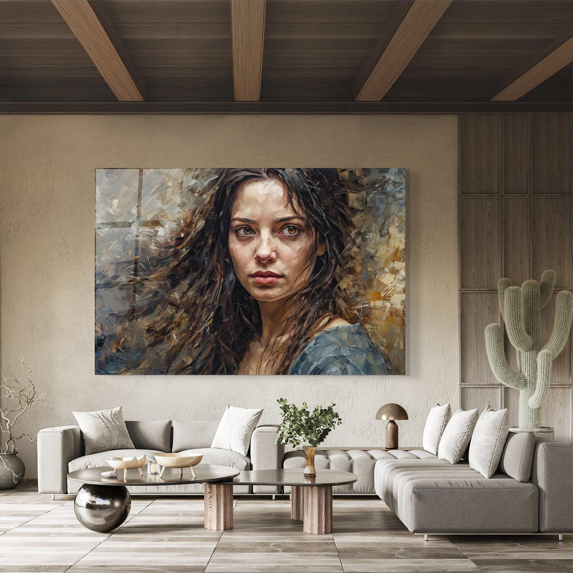 Tablou Sticla Darkhaired Woman Portrait mockup 8